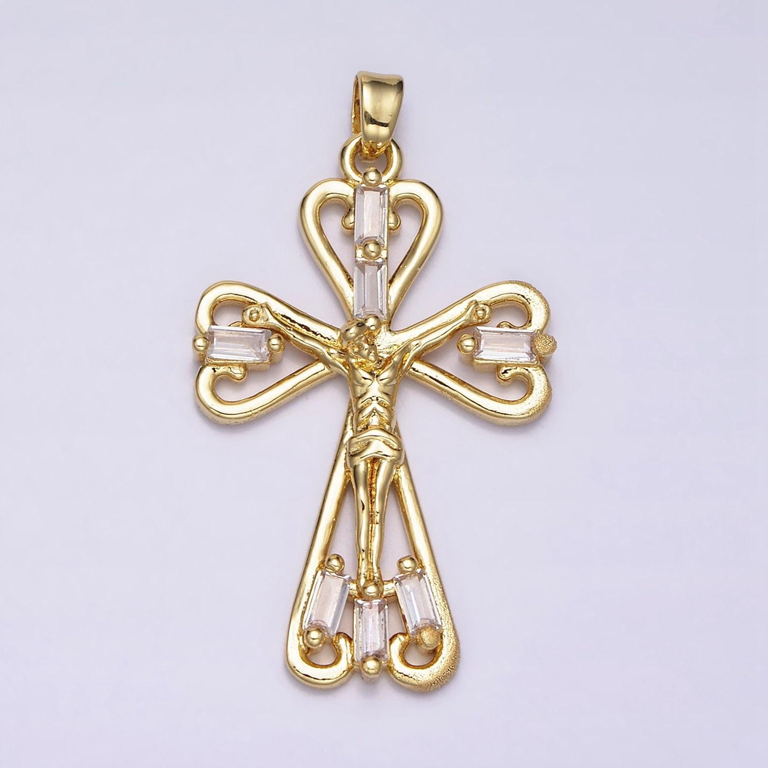 18k gold filled crucifix charm, tiny cz baguette cross pendant charm religious minimalist layering pendant easter gift | aa479