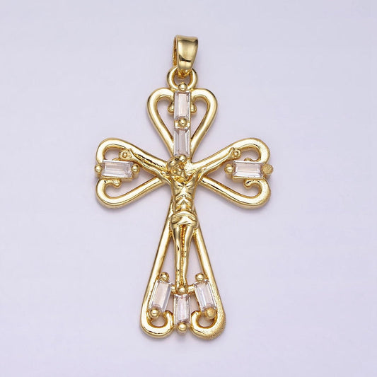 18k gold filled crucifix charm, tiny cz baguette cross pendant charm religious minimalist layering pendant easter gift | aa479