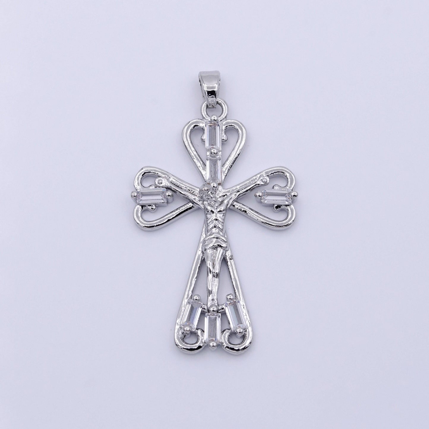 18k gold filled crucifix charm, tiny cz baguette cross pendant charm religious minimalist layering pendant easter gift | aa479