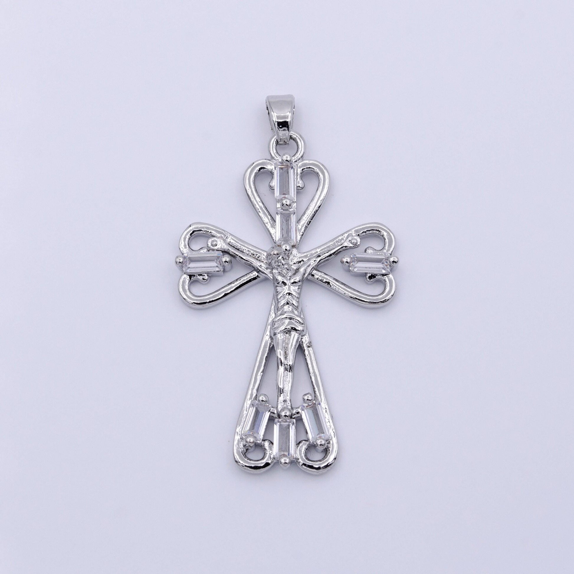 18k gold filled crucifix charm, tiny cz baguette cross pendant charm religious minimalist layering pendant easter gift | aa479