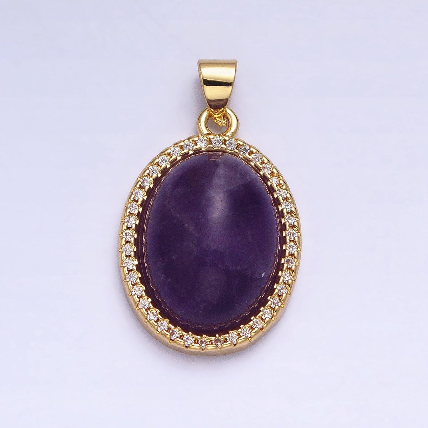 24k gold filled purple amethyst natural gemstone cabochon oval micro paved cz pendant healing stone | aa331
