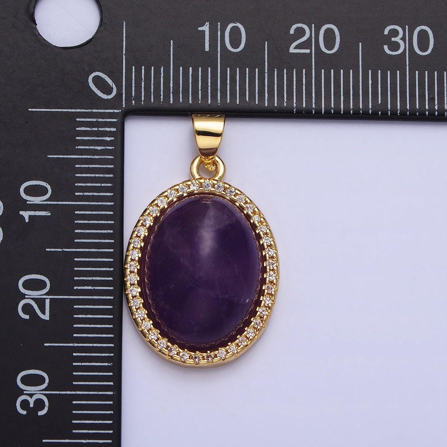 24k gold filled purple amethyst natural gemstone cabochon oval micro paved cz pendant healing stone | aa331
