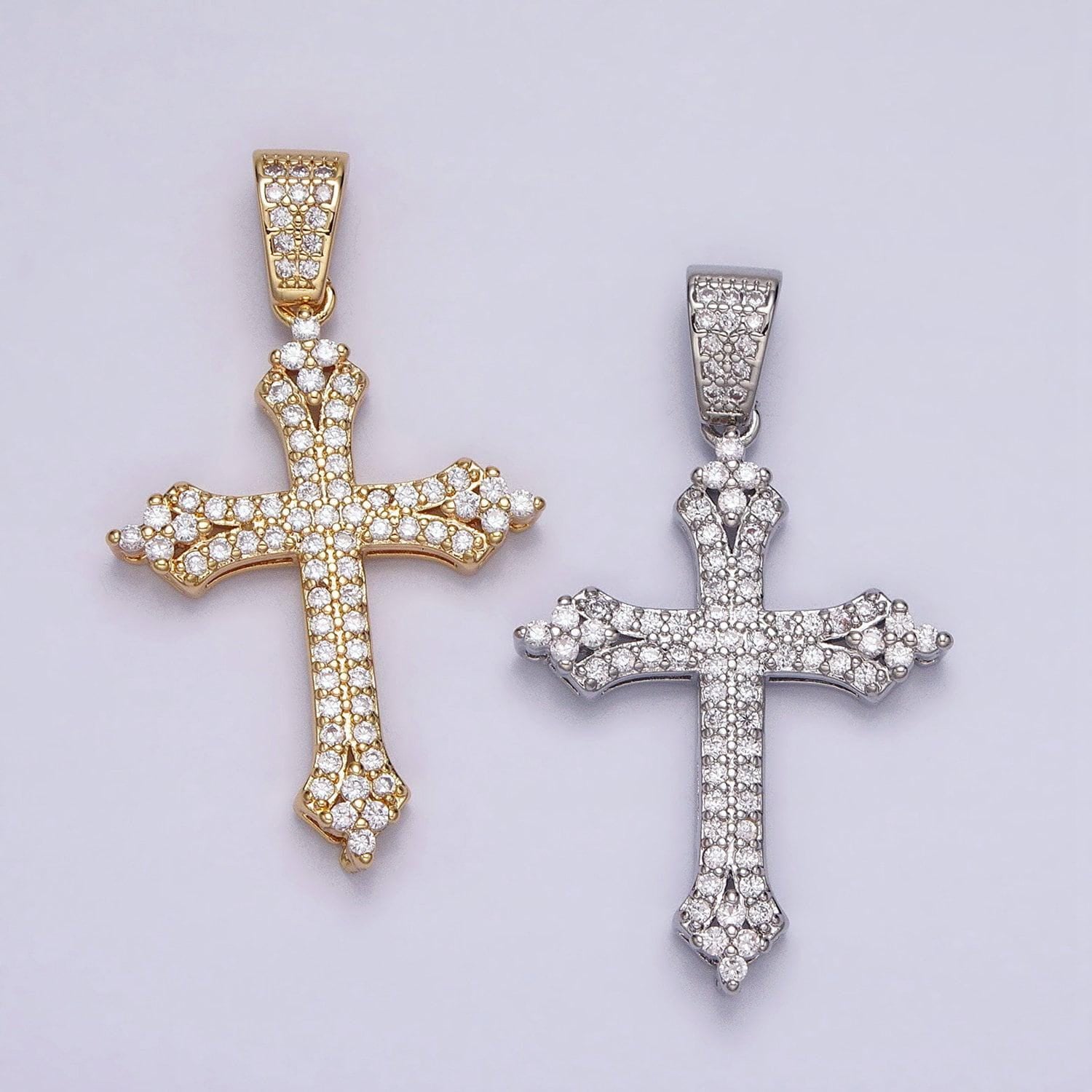 16k gold filled passion cross religious micro paved cz pendant in gold & silver | aa375 aa376