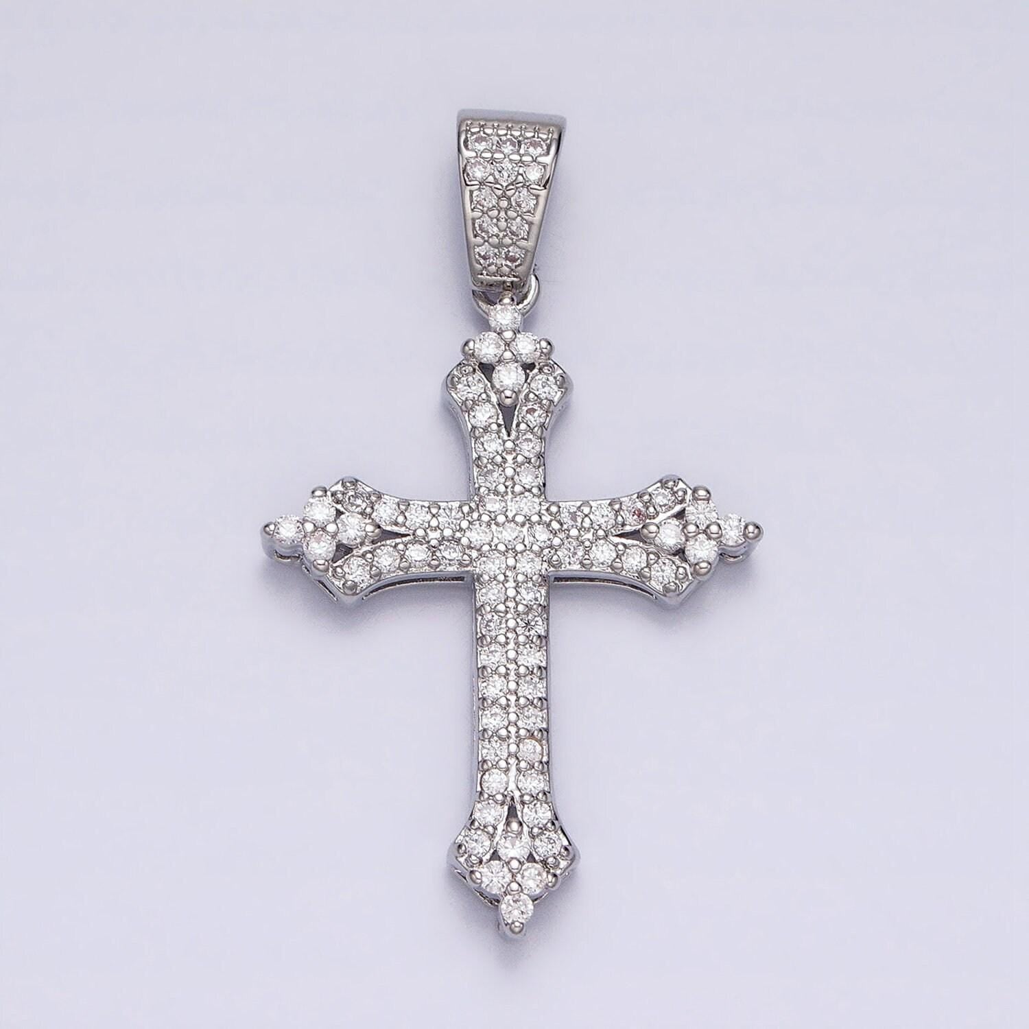 16k gold filled passion cross religious micro paved cz pendant in gold & silver | aa375 aa376