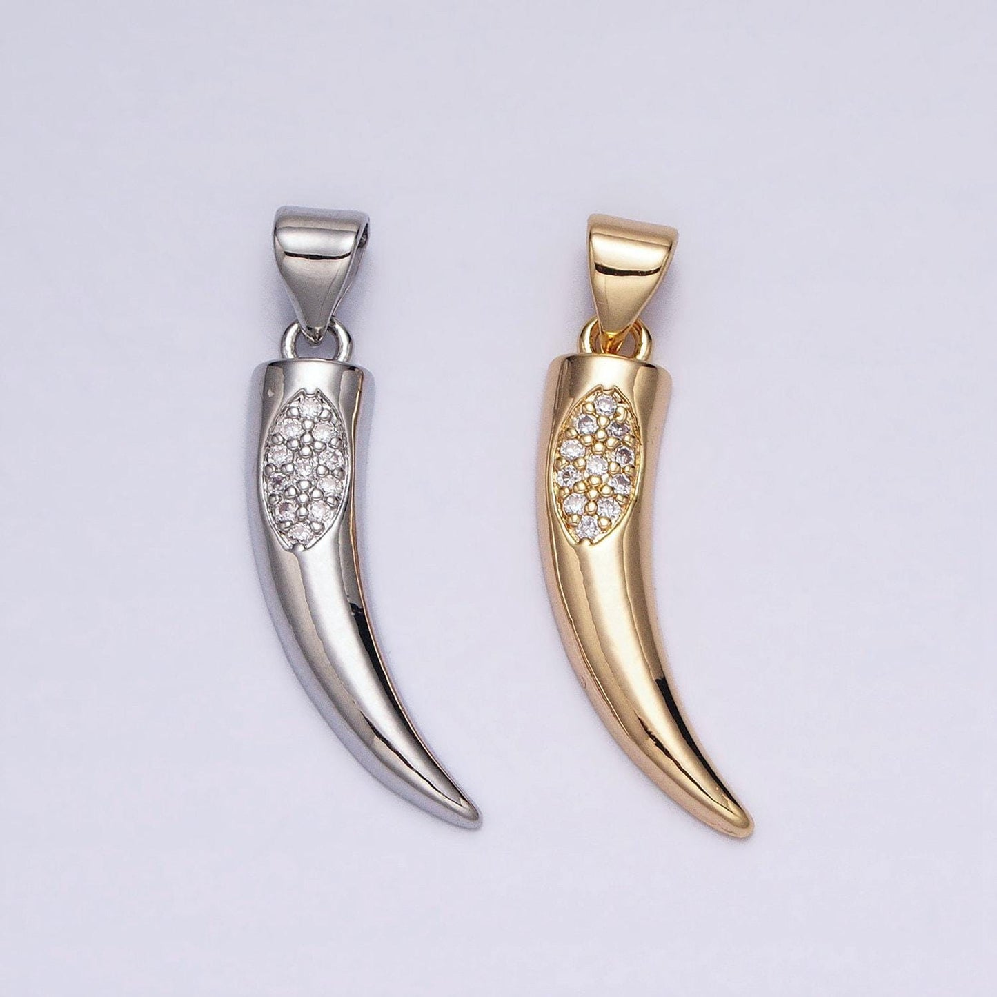 16k gold filled pendant horn tusk amulet pendant, ethnic jewelry, boho style silver tusk charm aa371