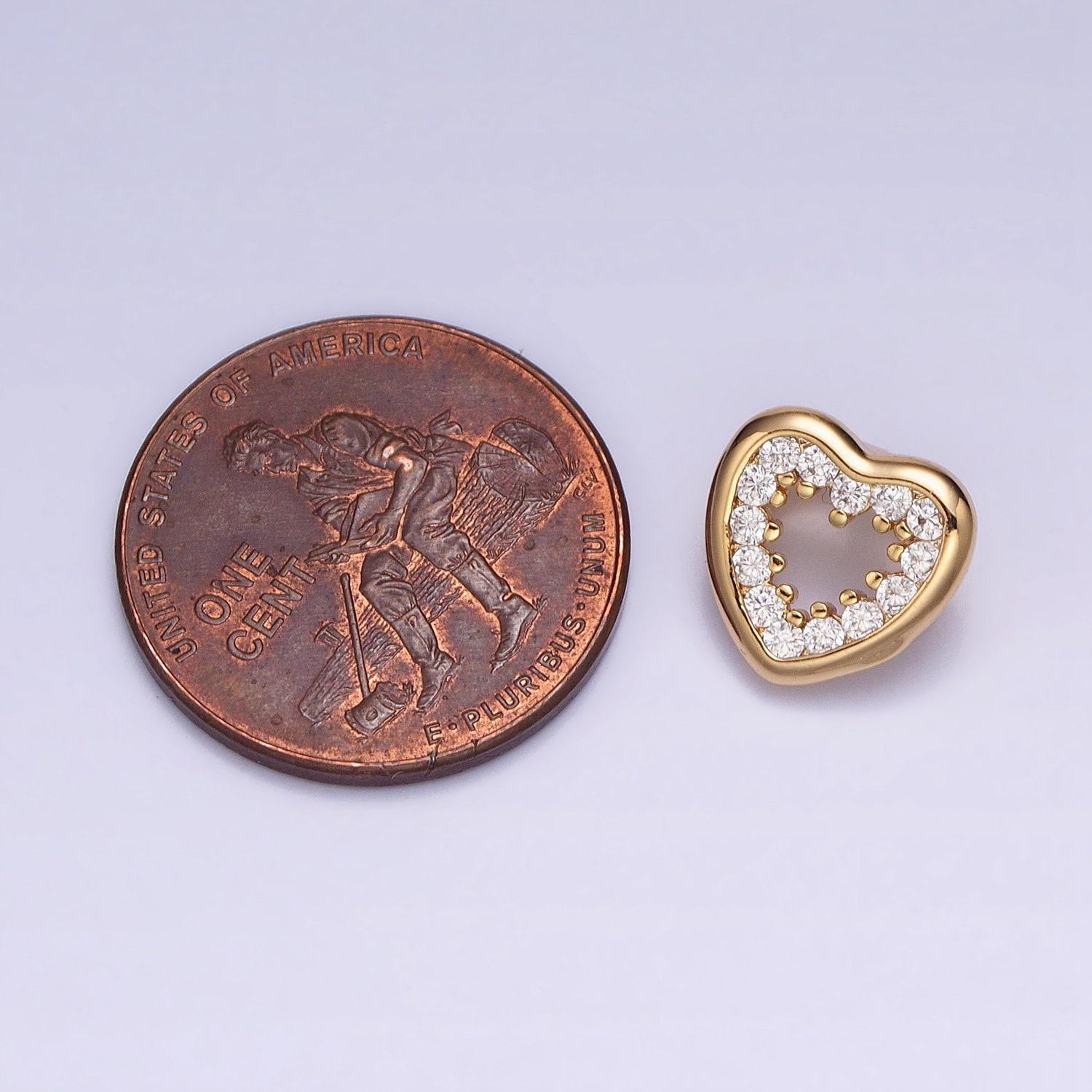 Clear cubic zirconia heart charm small beautiful bright silver open heart jewelry gold beads spacer for bracelet necklace supply aa352