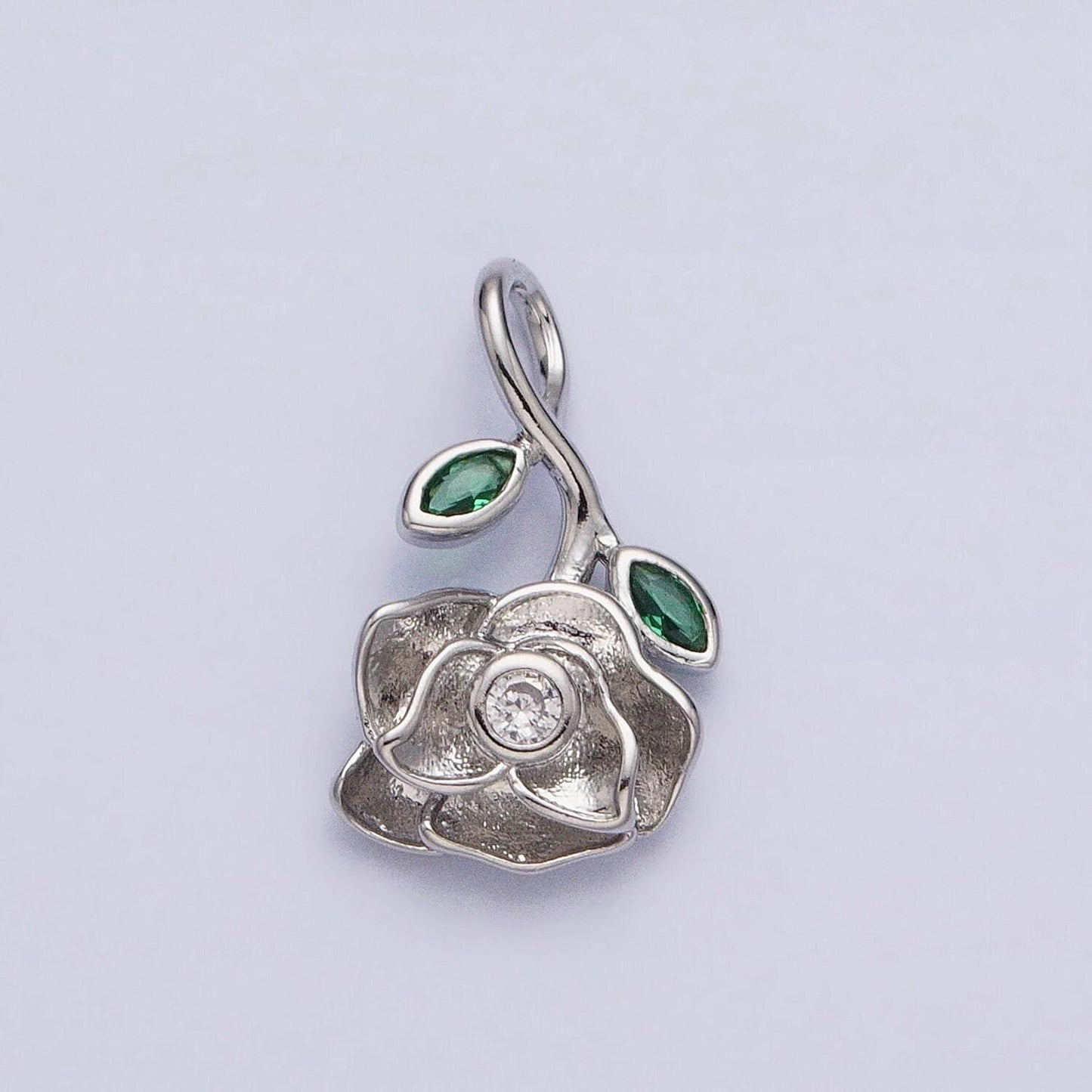 Gold hanging stem rose charm - upside down rose - 10 karat solid gold