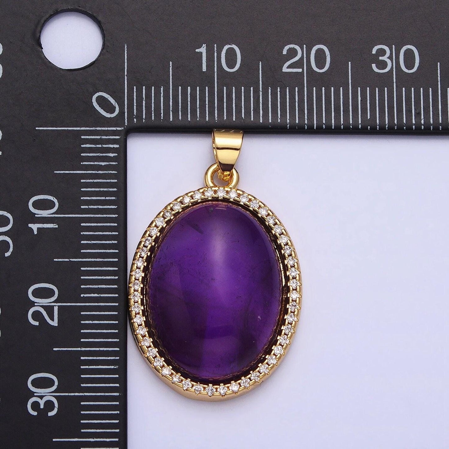 24k gold filled crystal pendant 27mm 31mm purple amethyst natural gemstone oval cabochon micro paved cz pendant | aa330