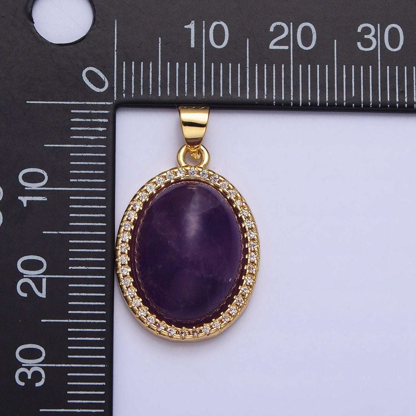 24k gold filled crystal pendant 27mm 31mm purple amethyst natural gemstone oval cabochon micro paved cz pendant | aa330