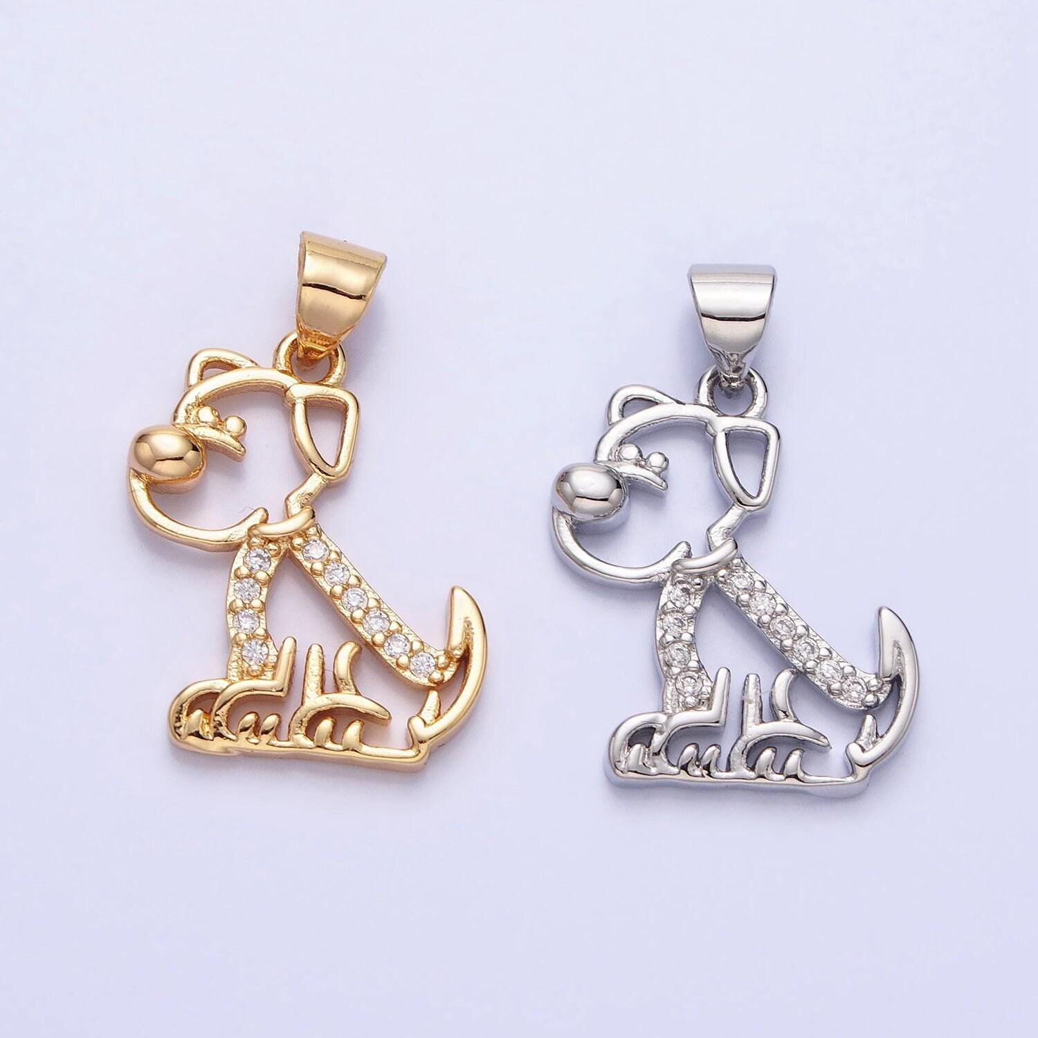 Dainty 16k gold filled dog pendant micro pave silver puppy pet charm aa302 aa312