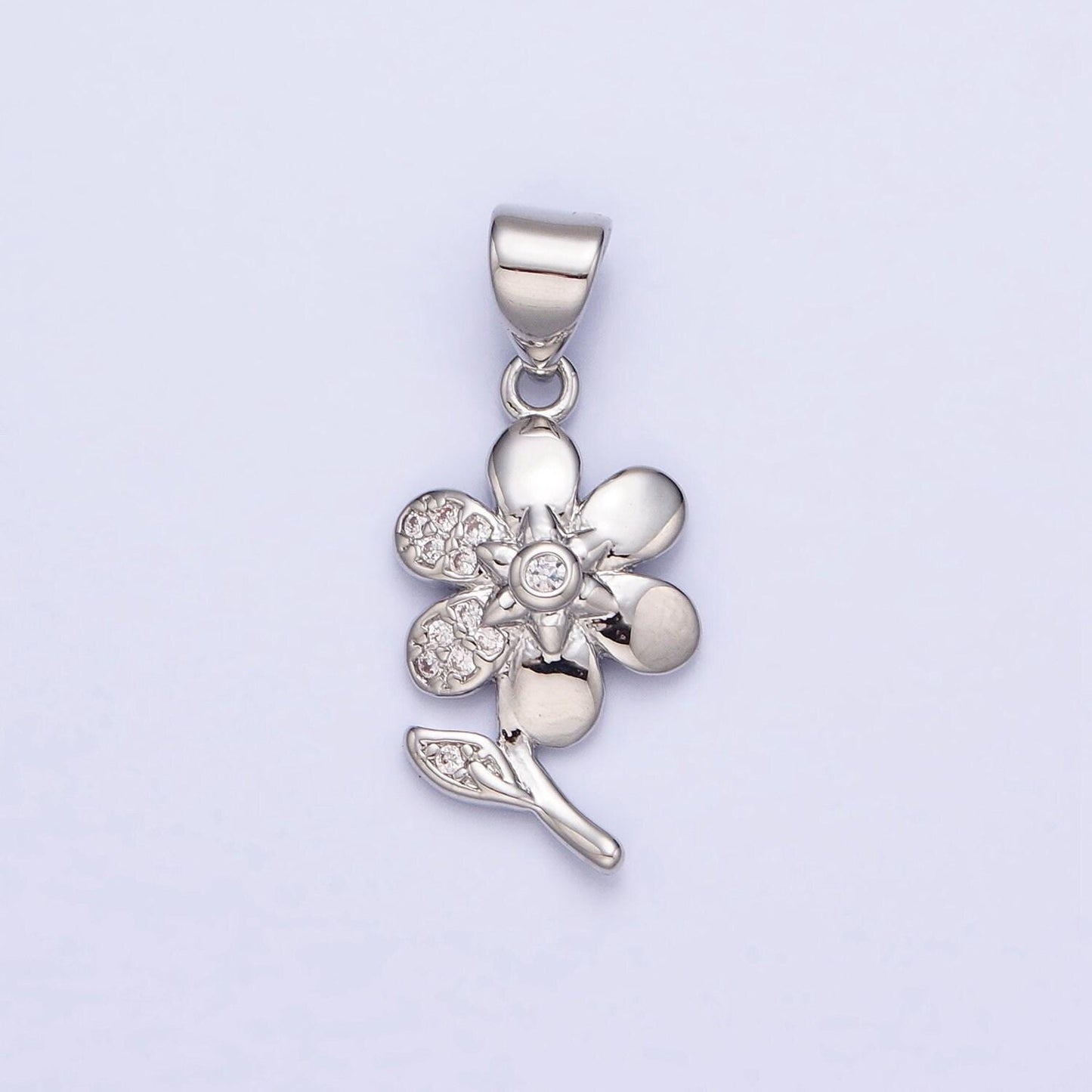 Dainty 16k gold filled flower pendant micro pave silver floral charm aa301 aa311