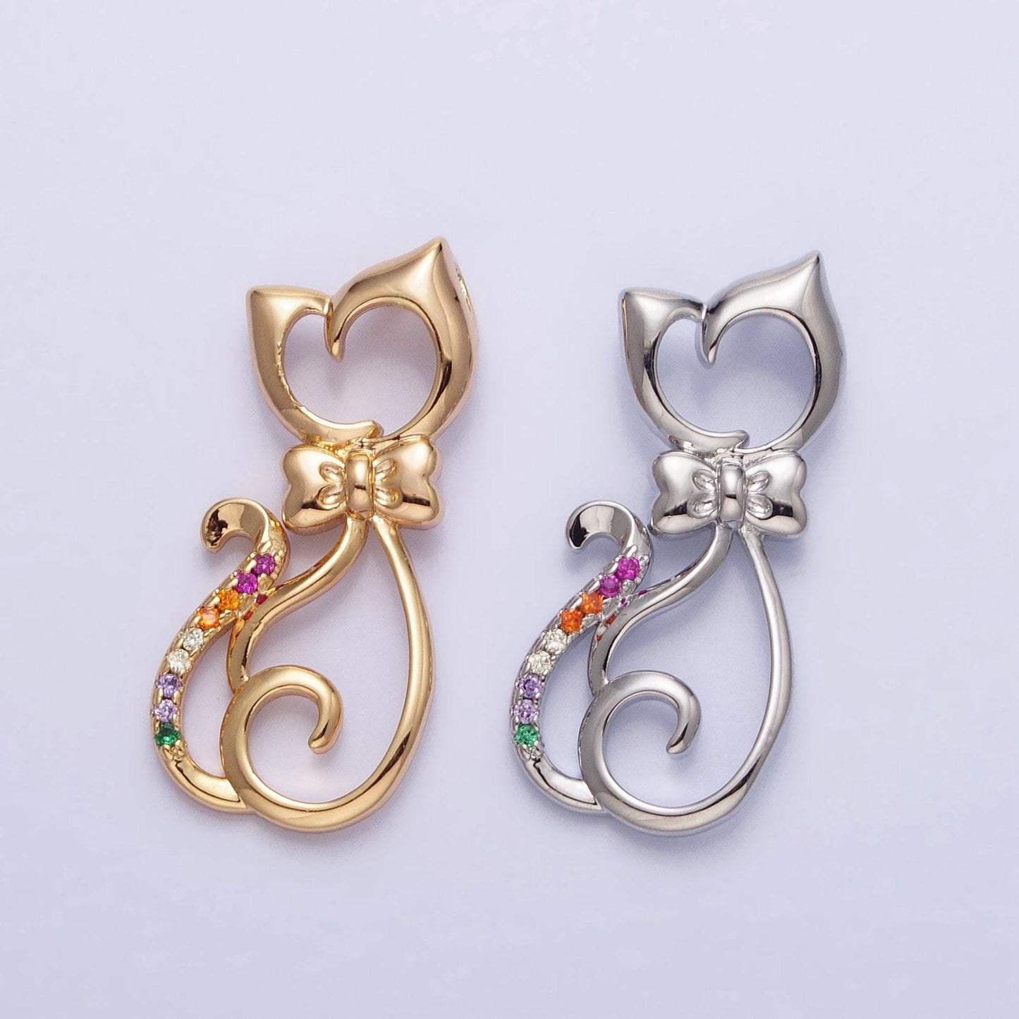 Dainty 16k gold filled cat pendant micro pave silver kitty charm animal jewelry pet lady cat jewelry gift aa305 aa306