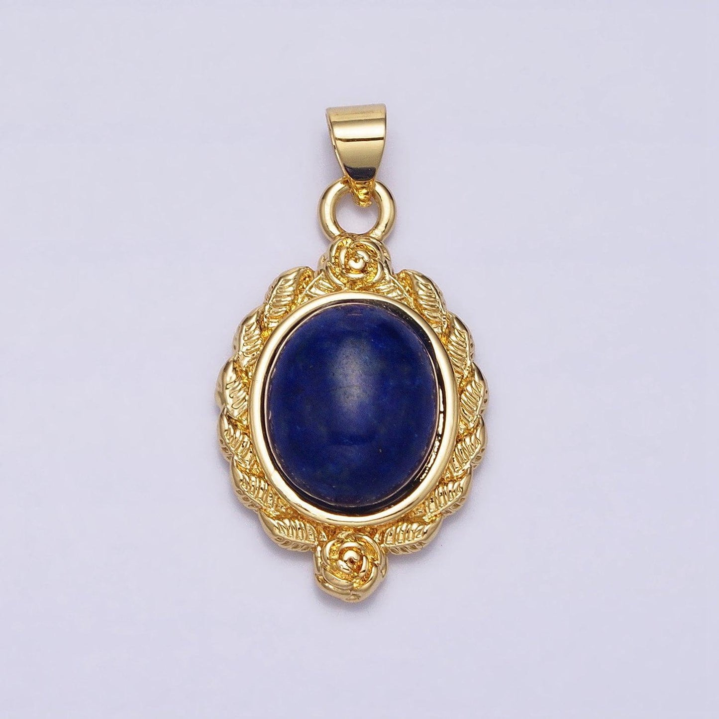 24k gold filled natural stone lapiz lazuli, malachite charms, gold oval cabochon pendant with flower frame aa286 aa287