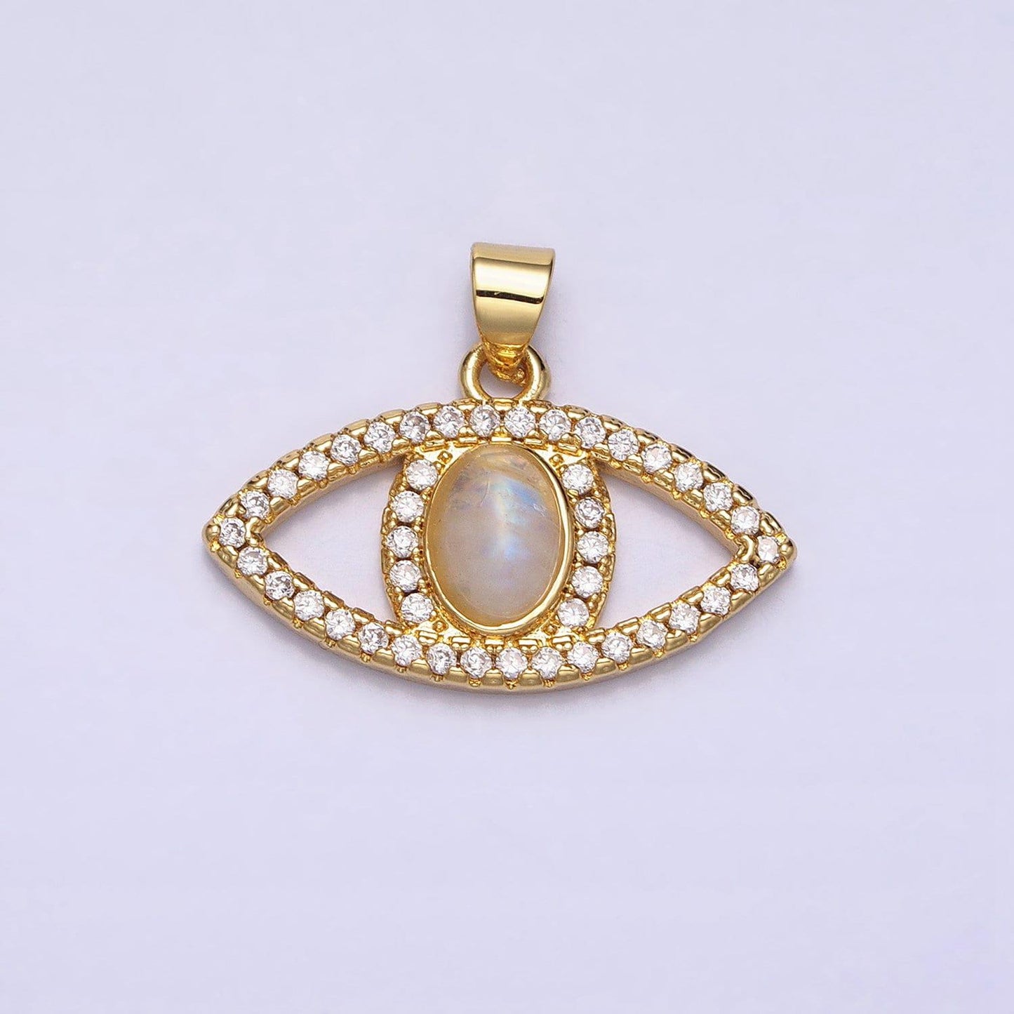 Dainty moonstone evil eye pendant gemstone crystal cz eye charm amulet jewelry for necklace bracelet component in 24k gold filled aa285