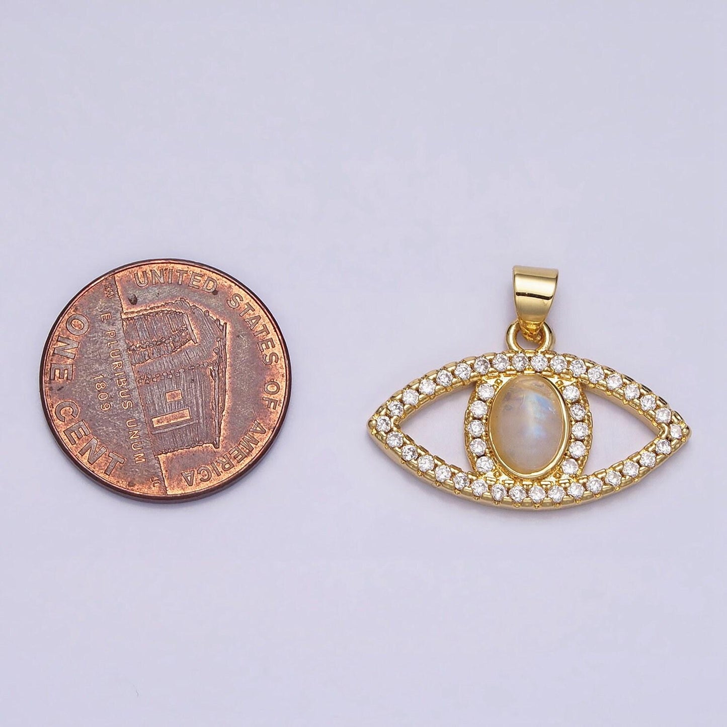Dainty moonstone evil eye pendant gemstone crystal cz eye charm amulet jewelry for necklace bracelet component in 24k gold filled aa285