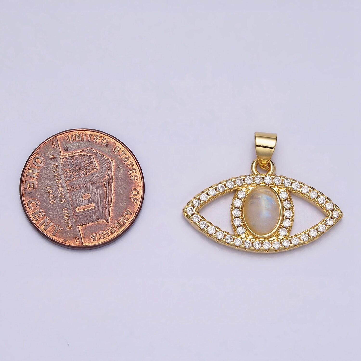 Dainty moonstone evil eye pendant gemstone crystal cz eye charm amulet jewelry for necklace bracelet component in 24k gold filled aa285
