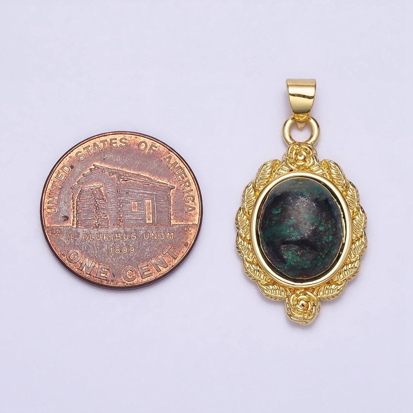 24k gold filled natural stone lapiz lazuli, malachite charms, gold oval cabochon pendant with flower frame aa286 aa287