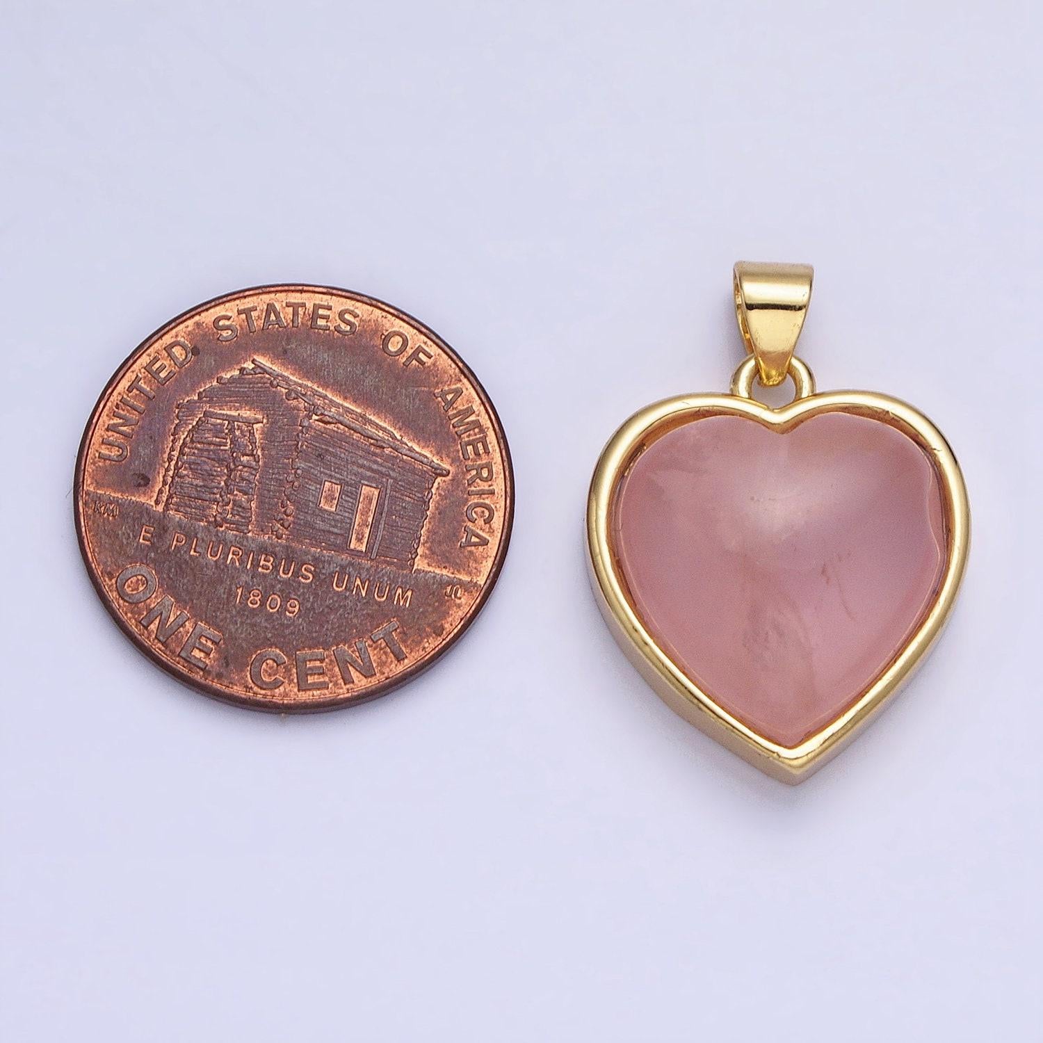 24k gold filled 21mm, 23mm rose quartz natural gemstone heart bezel pendant | aa275 aa277