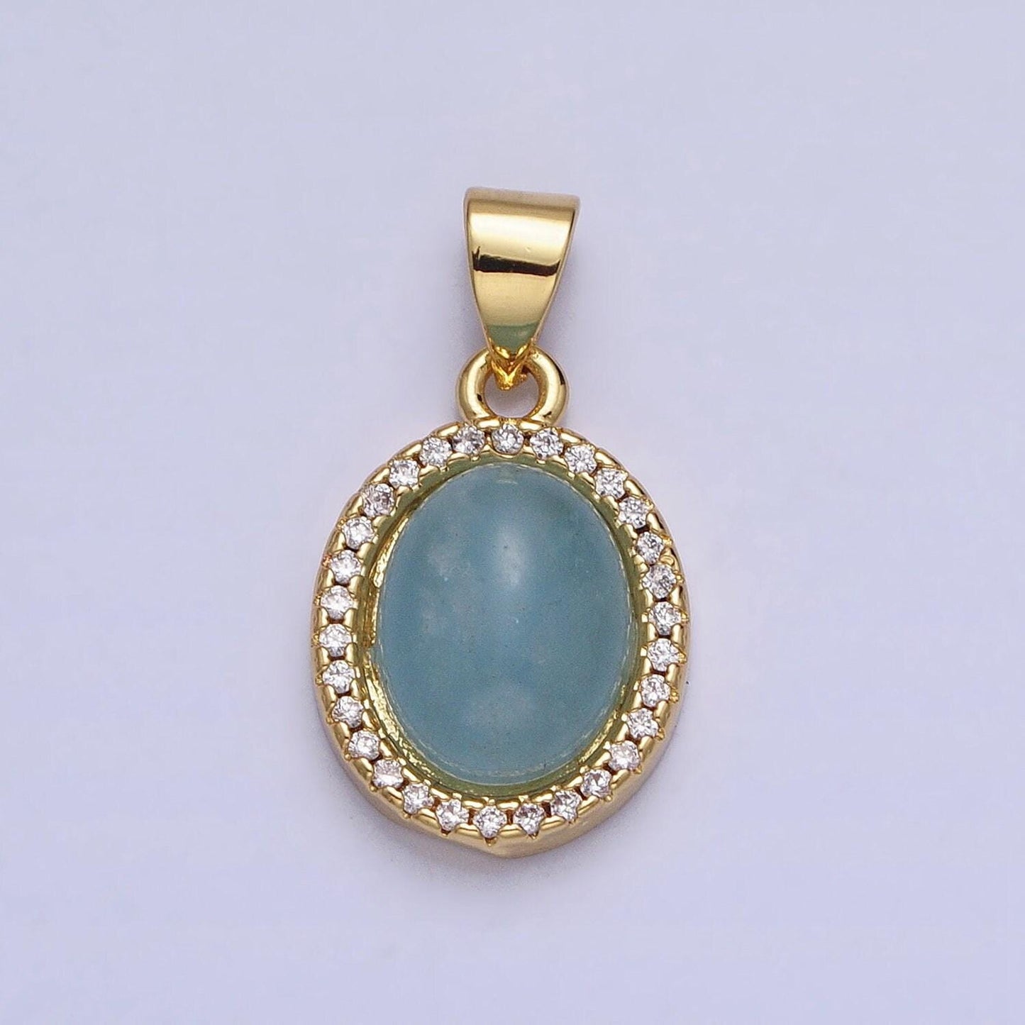 Moonstone amazonite amethyst oval charm 21x11mm gemstone pendant in 24k gold filled bezel with micro pave cz stone aa270