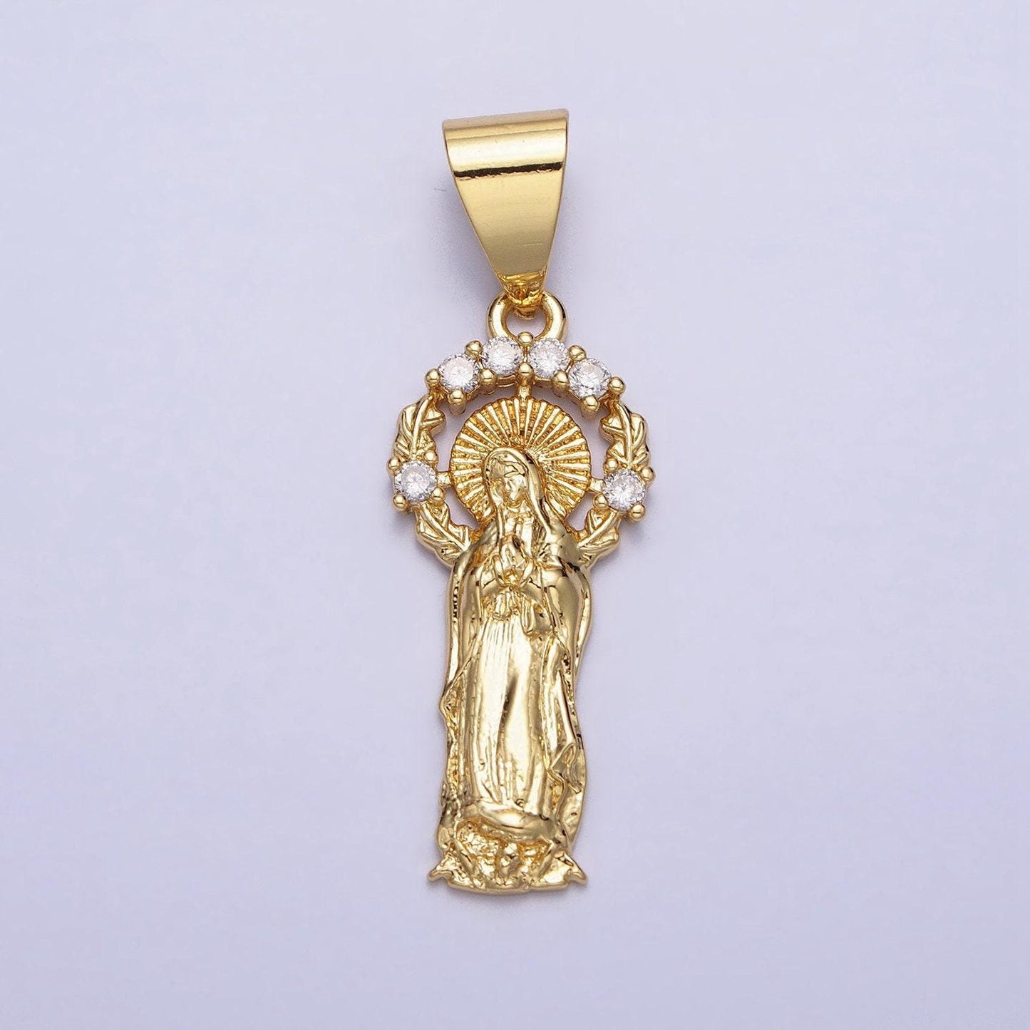 Dainty 24k gold filled virgin mary pendant lady guadalupe with micro pave halo catholic religious jewelry making aa259