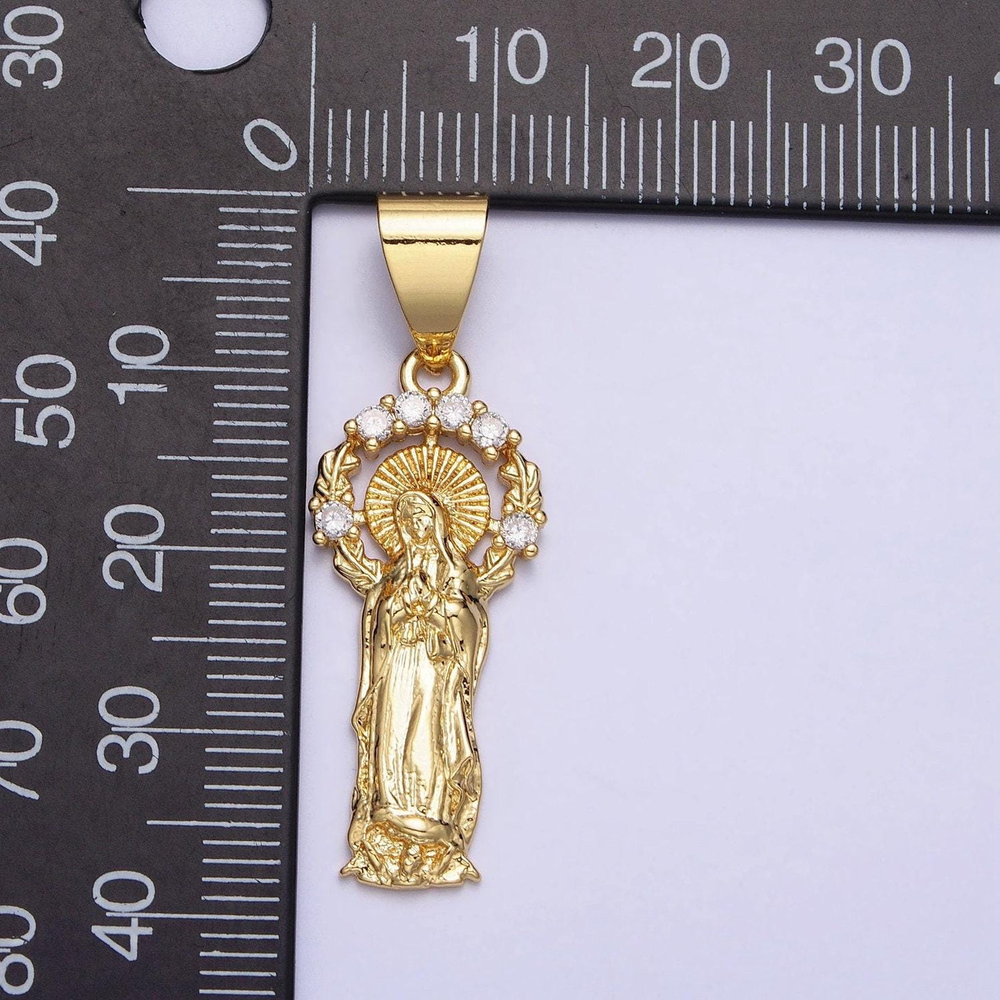 Dainty 24k gold filled virgin mary pendant lady guadalupe with micro pave halo catholic religious jewelry making aa259