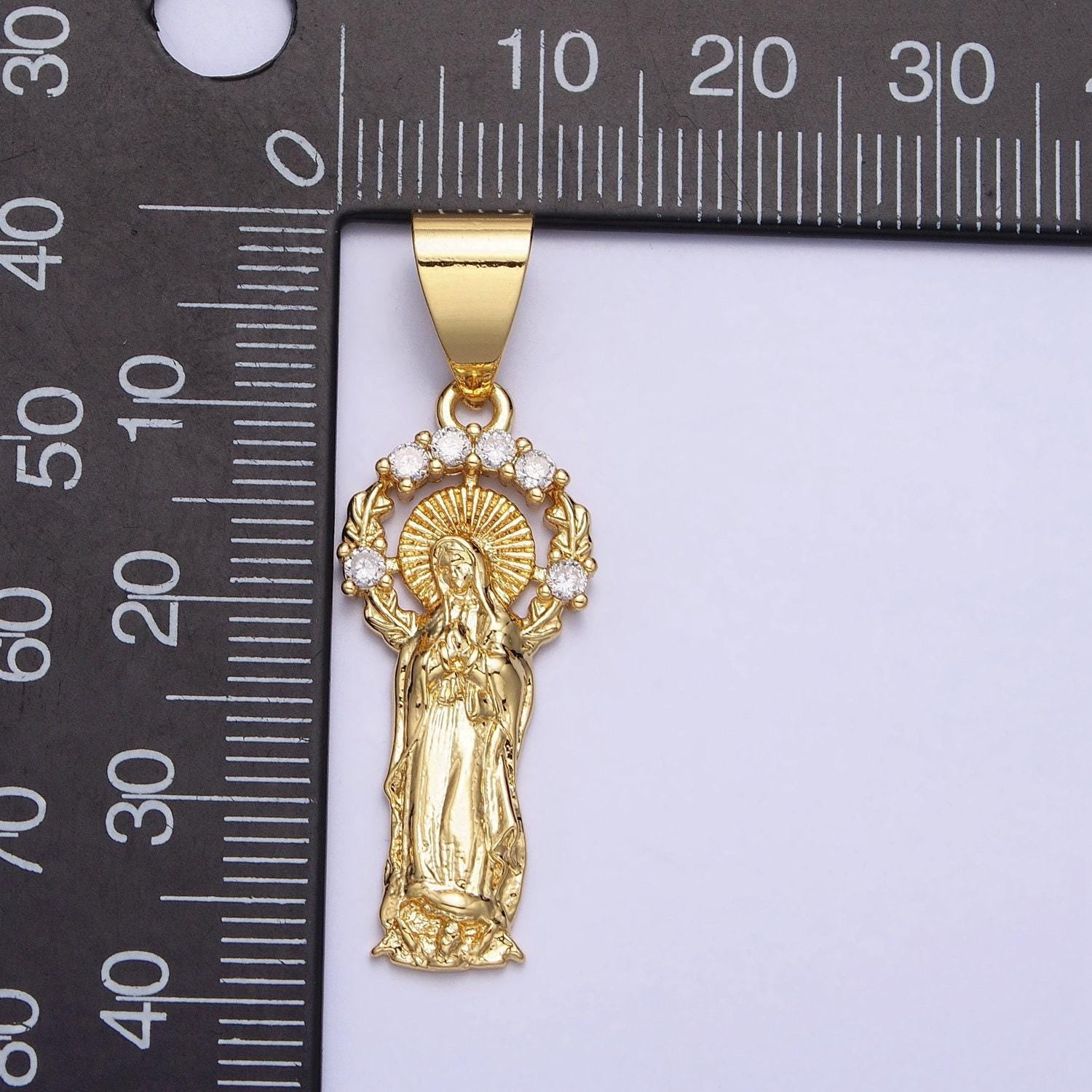 Dainty 24k gold filled virgin mary pendant lady guadalupe with micro pave halo catholic religious jewelry making aa259