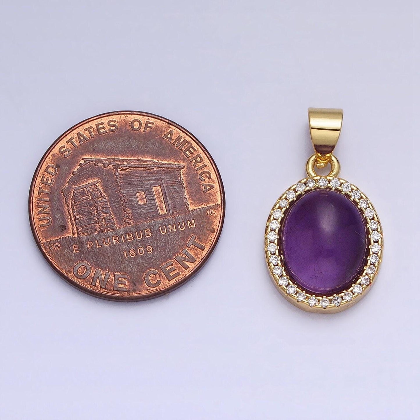 Moonstone amazonite amethyst oval charm 21x11mm gemstone pendant in 24k gold filled bezel with micro pave cz stone aa270
