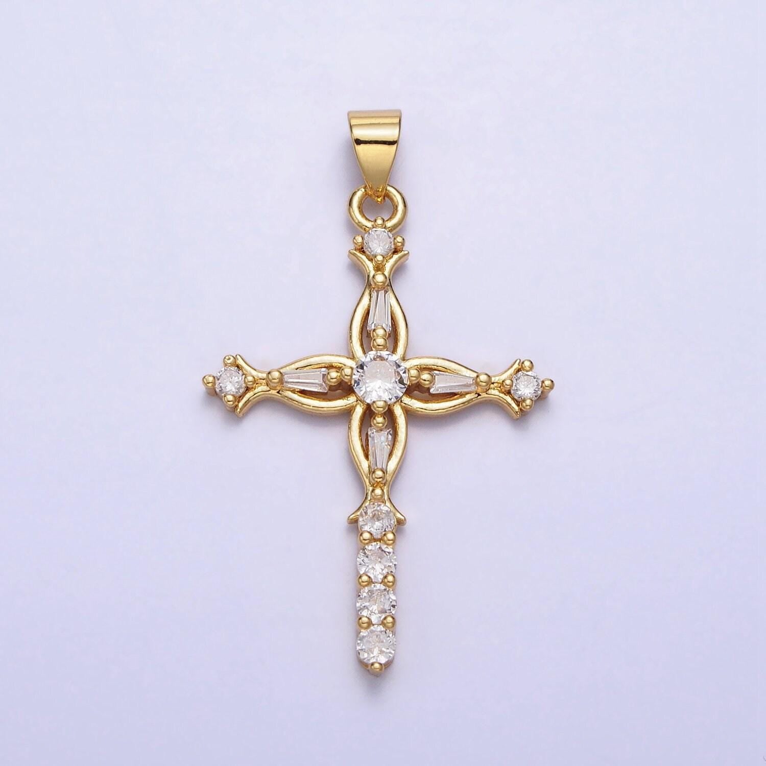 Dainty gold cross pendant micro pave cz cross charm for religious jewelry making woman necklace pendant aa254