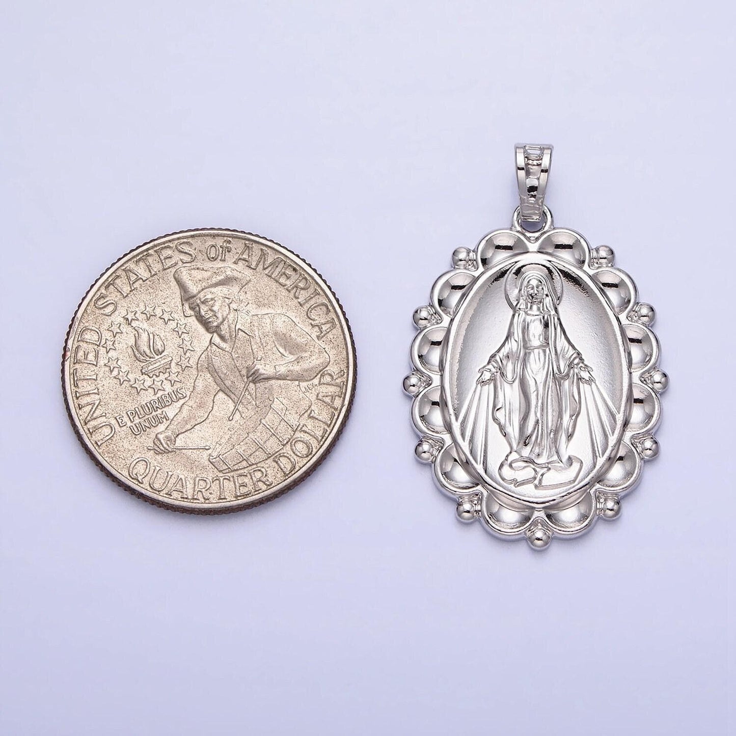 Silver oval miraculous lady pendant catholic virgin mary charm religious jewelry making medallion necklace pendant aa240