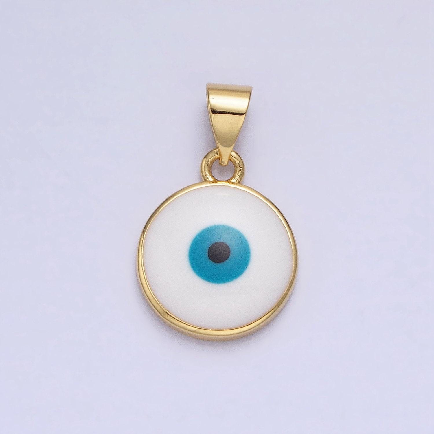 14k gold filled blue evil eye pendant round add-on charm enamel jewelry | aa235