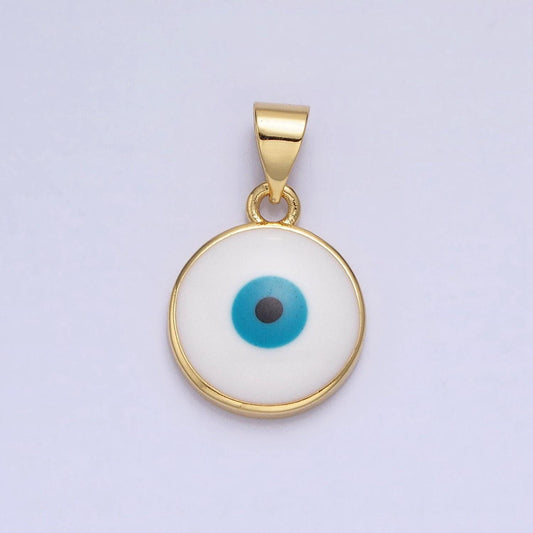 14k gold filled blue evil eye pendant round add-on charm enamel jewelry | aa235