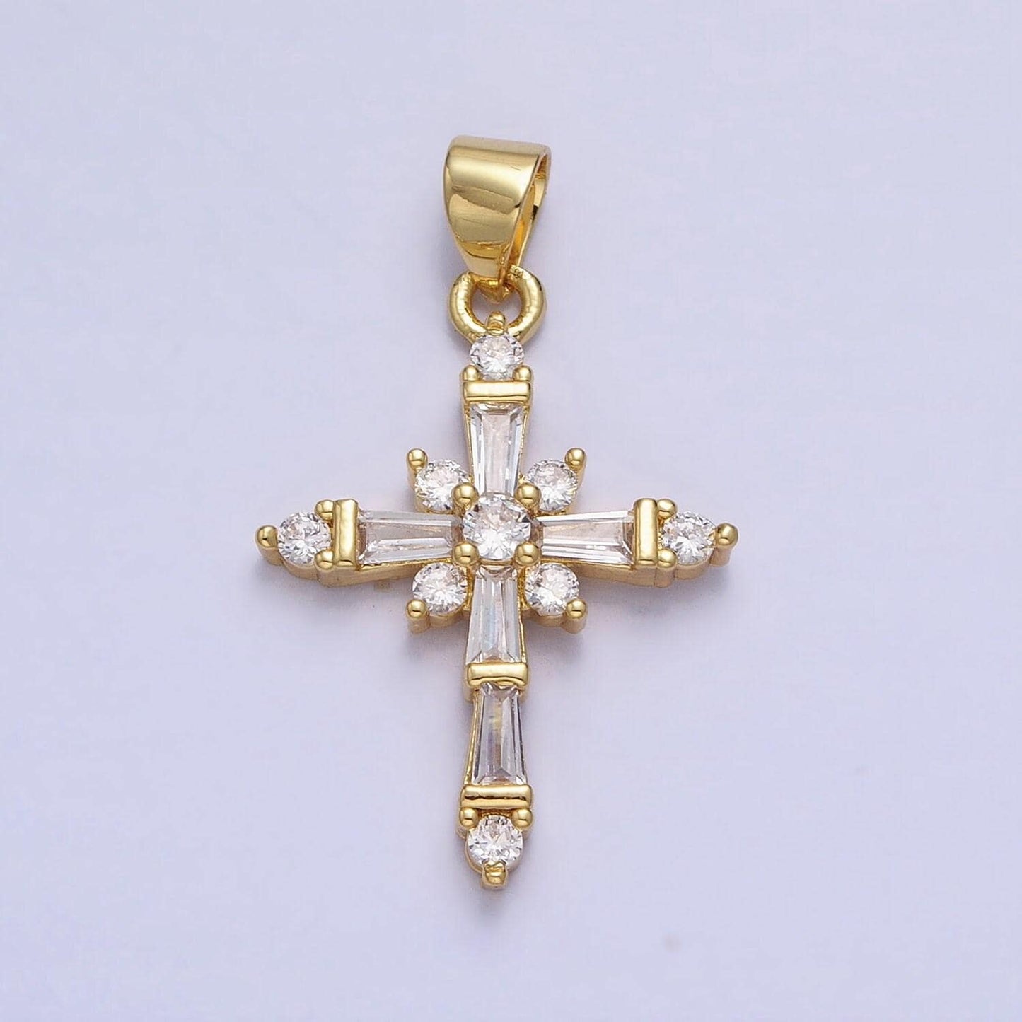 Baguette cz gold filled cross pendant aa230