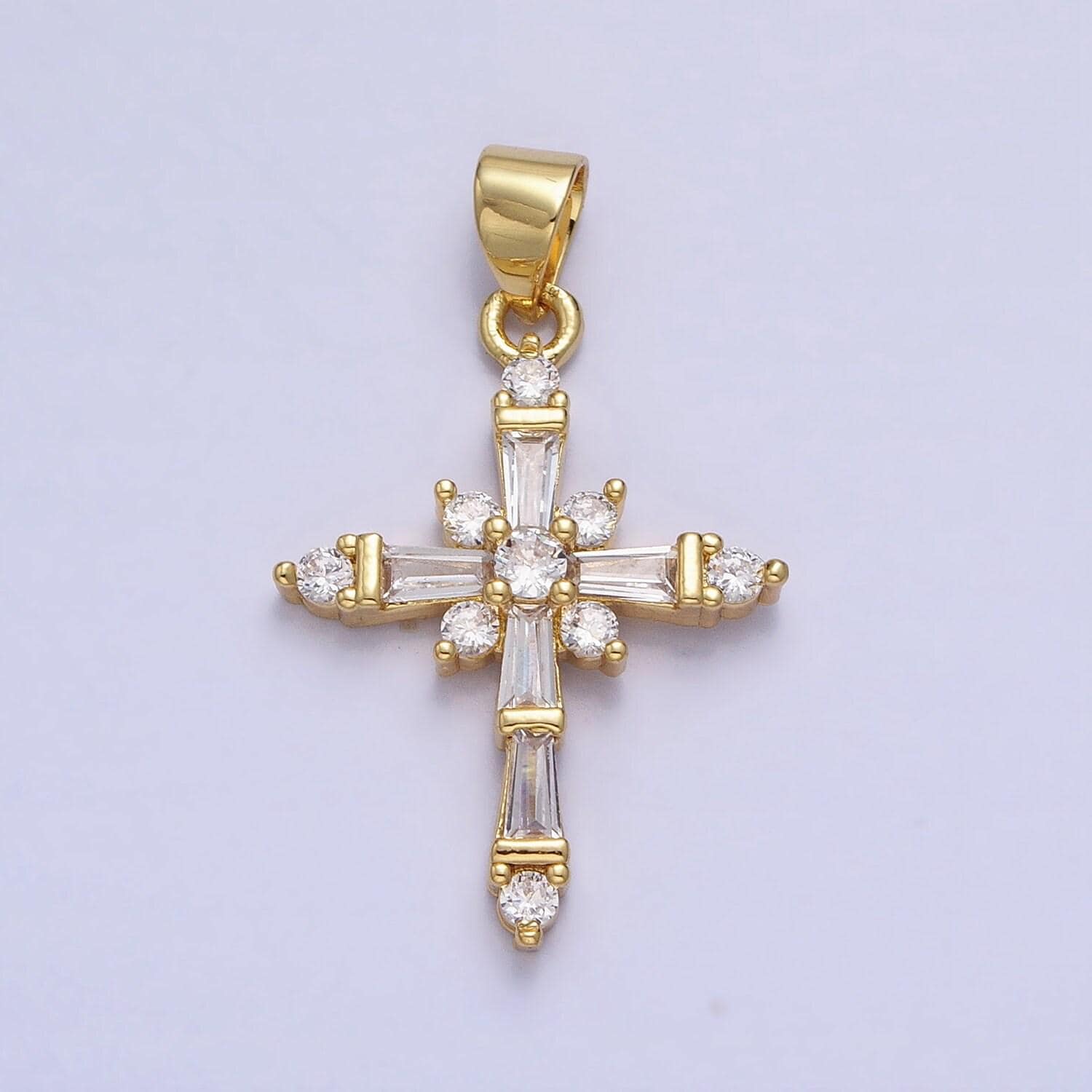 Baguette cz gold filled cross pendant aa230