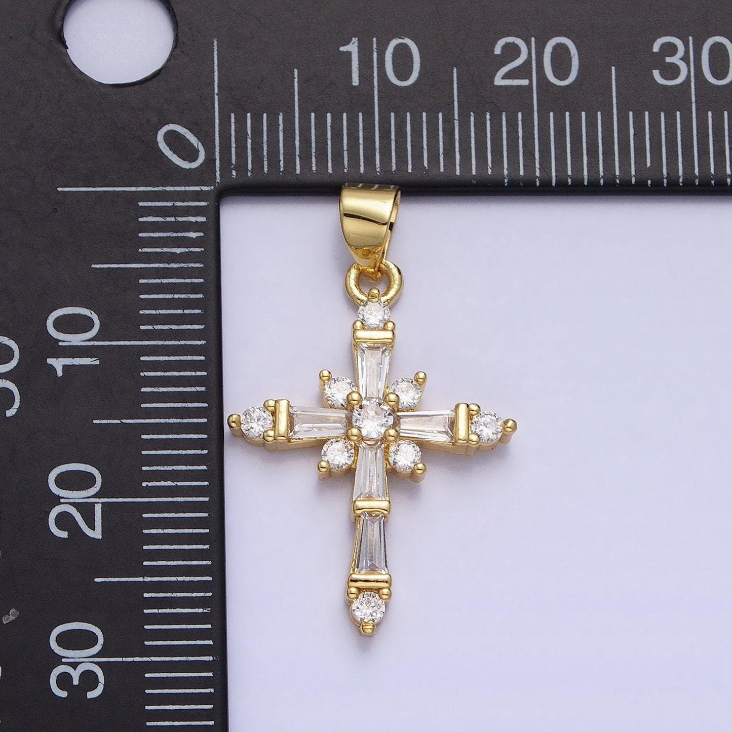 Baguette cz gold filled cross pendant aa230