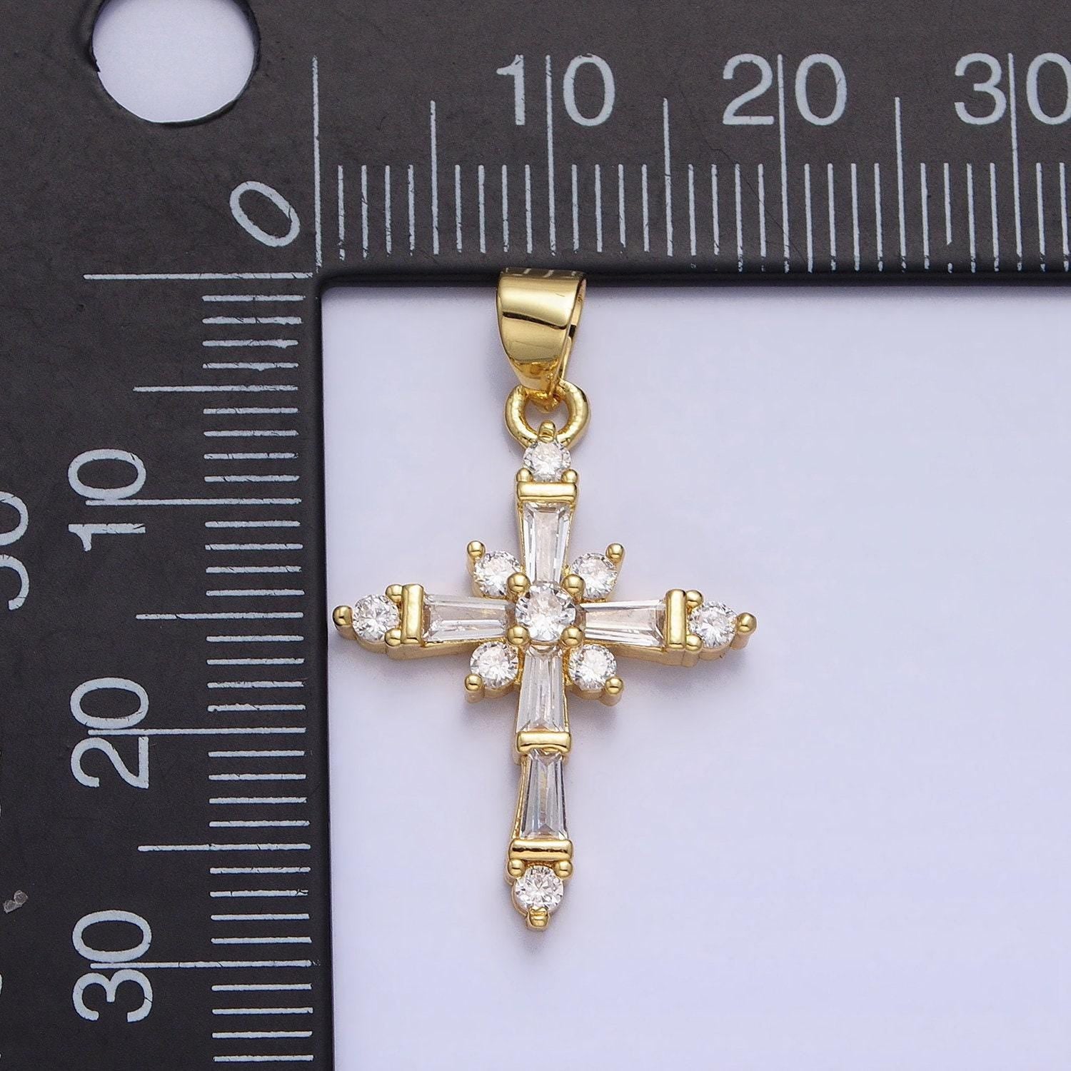 Baguette cz gold filled cross pendant aa230