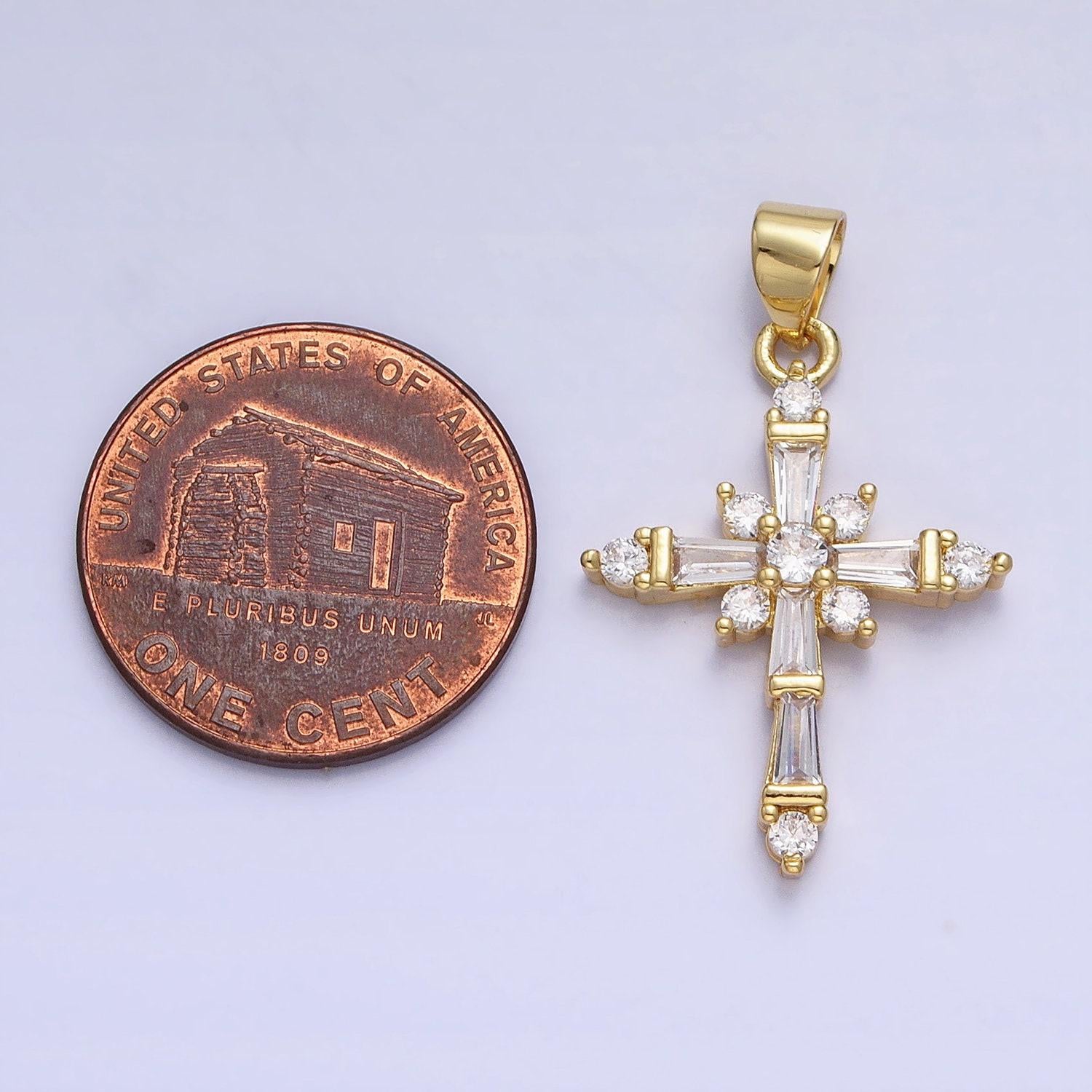 Baguette cz gold filled cross pendant aa230