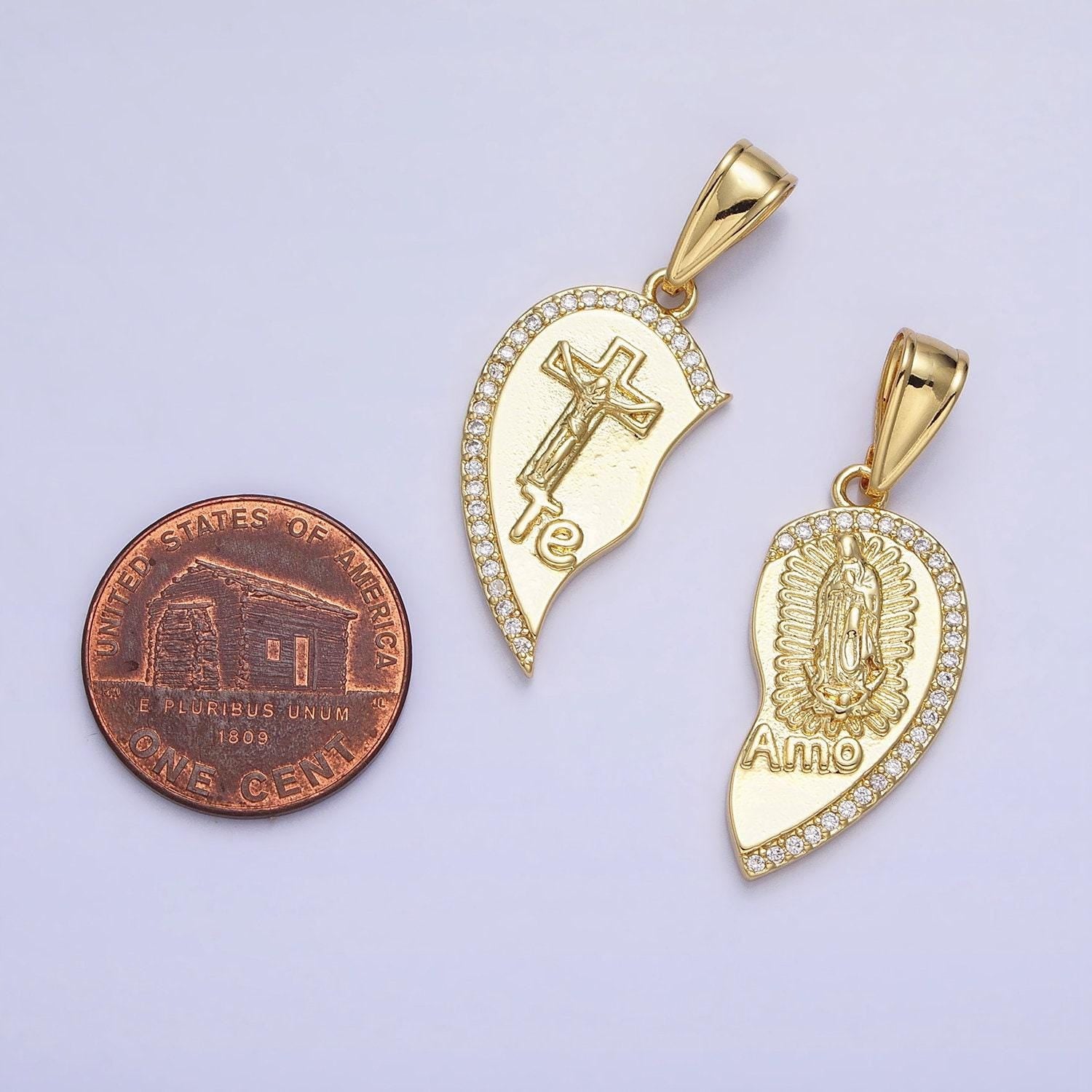 Te amo heart necklace pendant for couples or best friends virgin mary lady guadalupe couple’s necklace charm for religious jewelry aa227