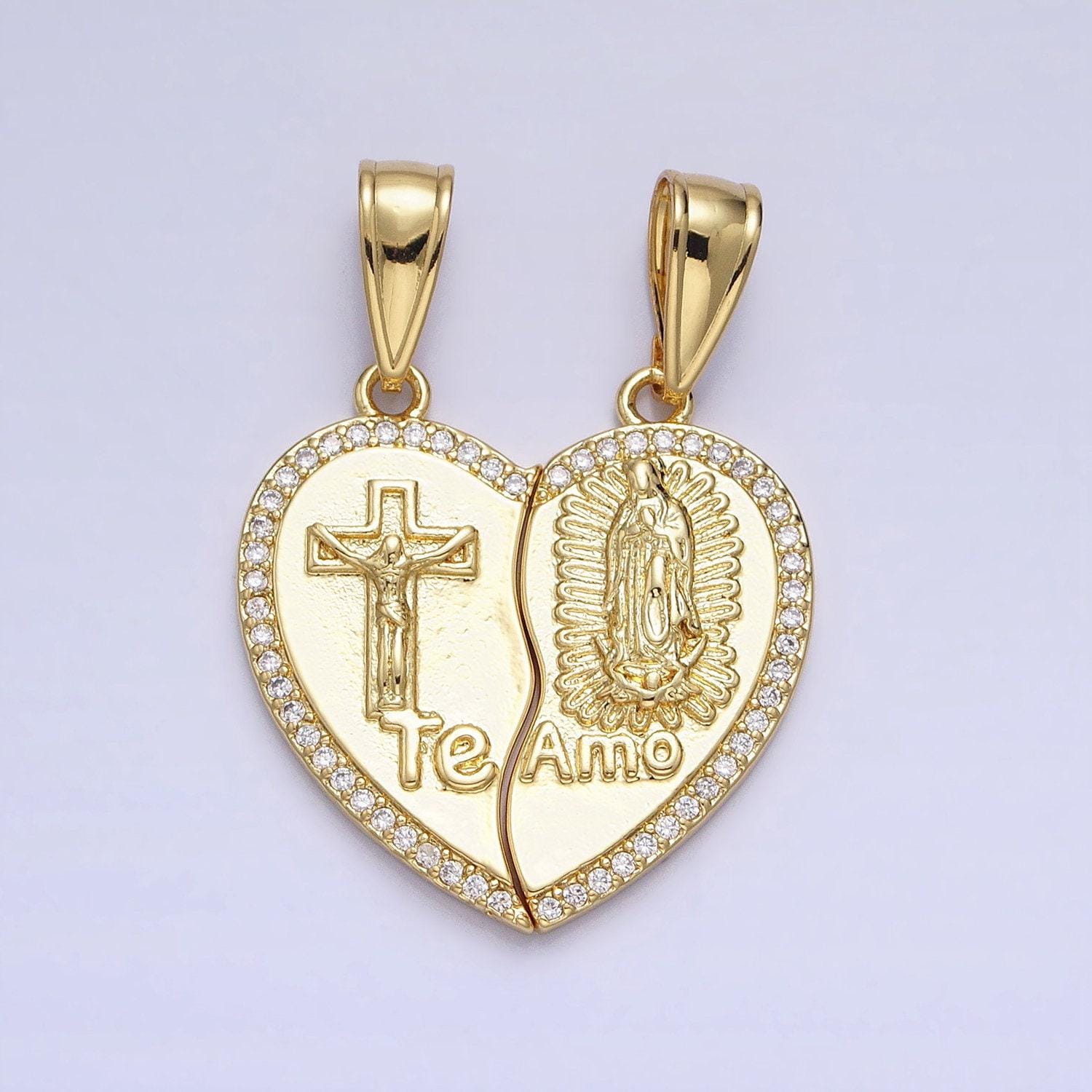 Te amo heart necklace pendant for couples or best friends virgin mary lady guadalupe couple’s necklace charm for religious jewelry aa227