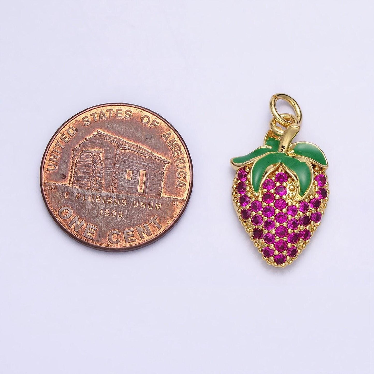 24k gold filled fuchsia micro paved cz strawberry fruit add-on charm | aa214