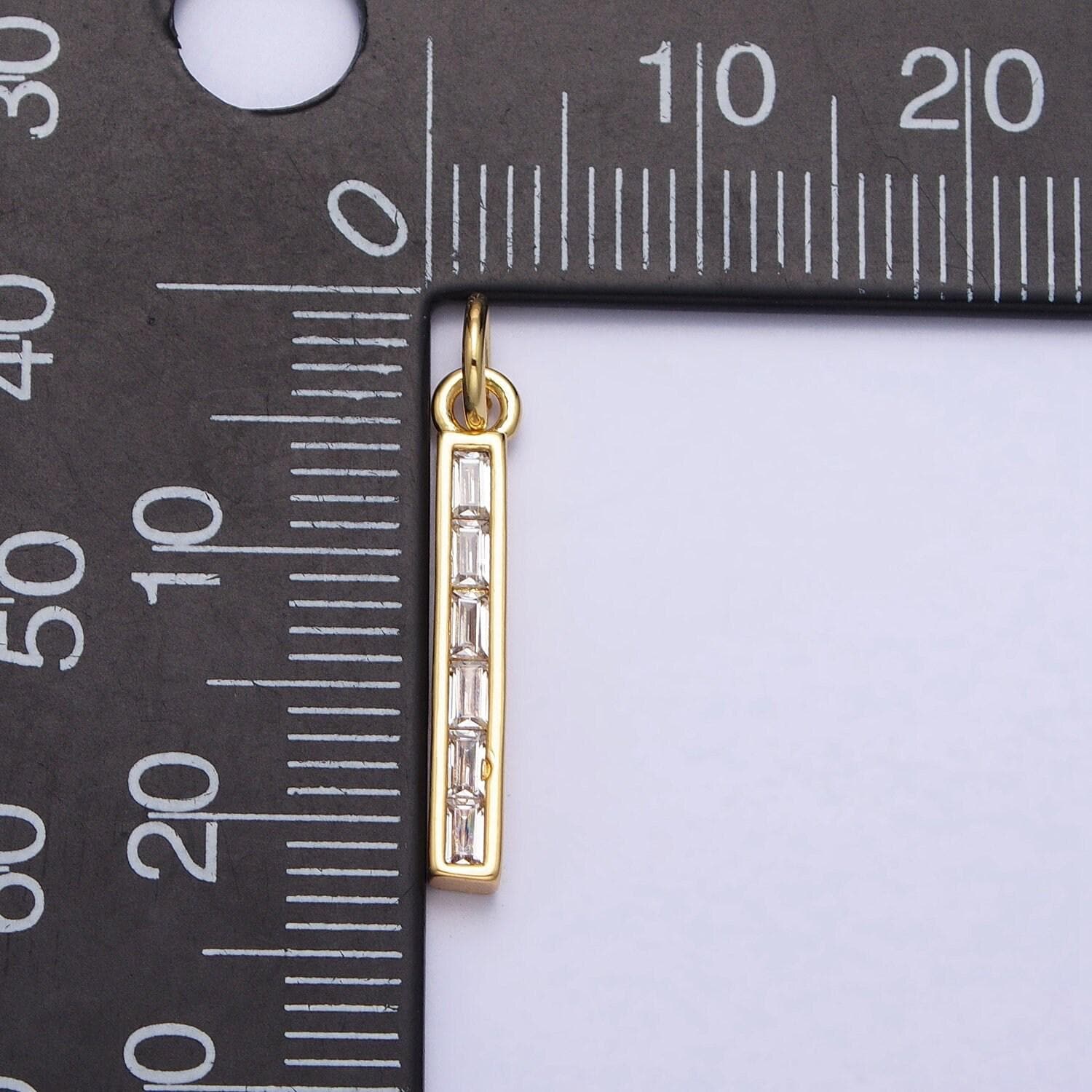 Thin cubic zirconia stick bar cubic zirconia charms clear cz bar pendant, gold filled over brass aa213