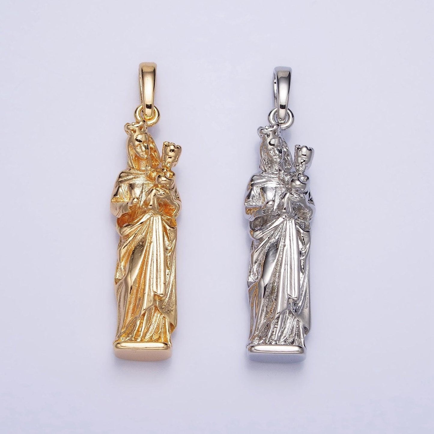 Gold, silver mother virgin mary charm with baby jesus catholic religious pendant | aa173 aa200