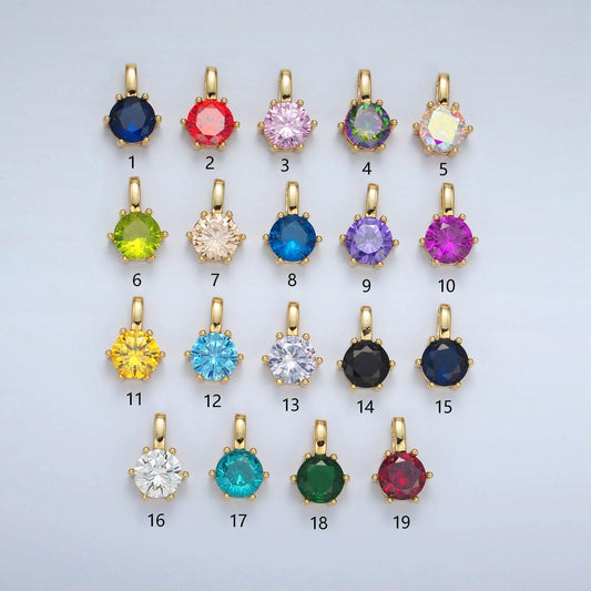 Multi color 24kgold filled round cz pendant/ charm | aa1375-aa1384