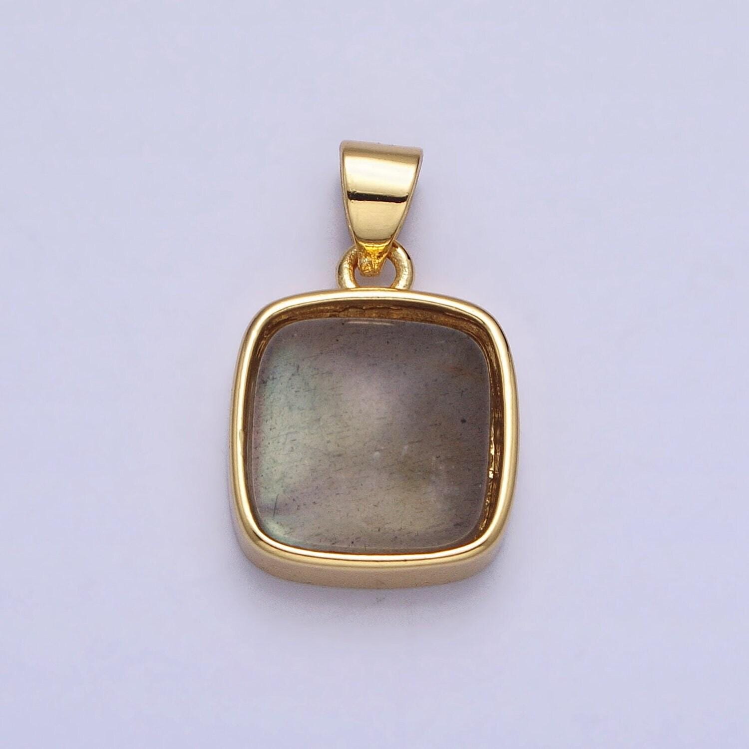 24k gold filled rose quartz, aventurine, labradorite, blue agate, amethyst square pendant geometric jewelry charm | aa183