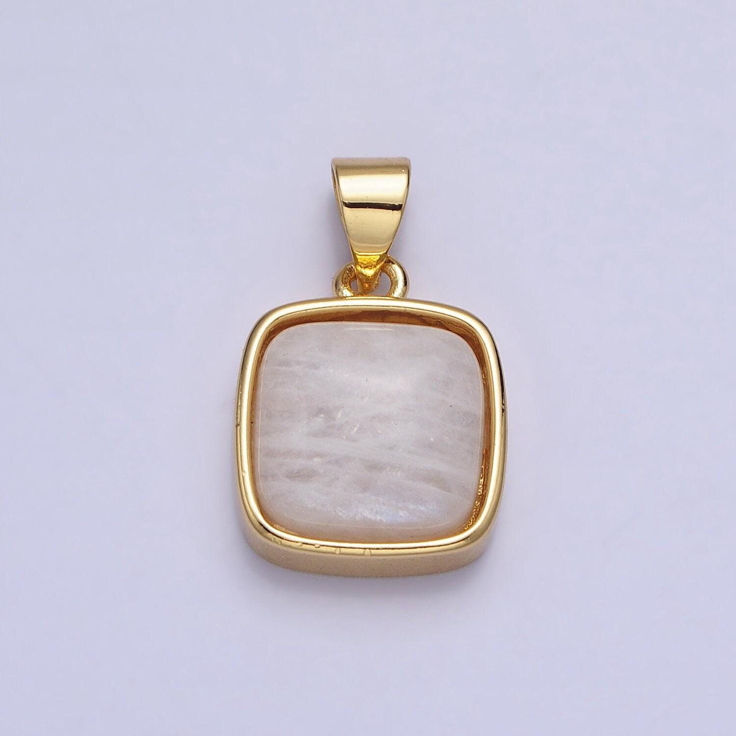 24k gold filled rose quartz, aventurine, labradorite, blue agate, amethyst square pendant geometric jewelry charm | aa183