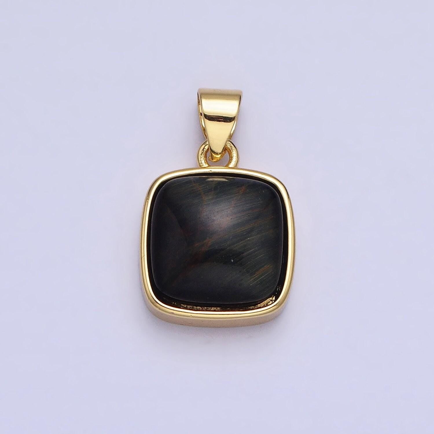 24k gold filled rose quartz, aventurine, labradorite, blue agate, amethyst square pendant geometric jewelry charm | aa183