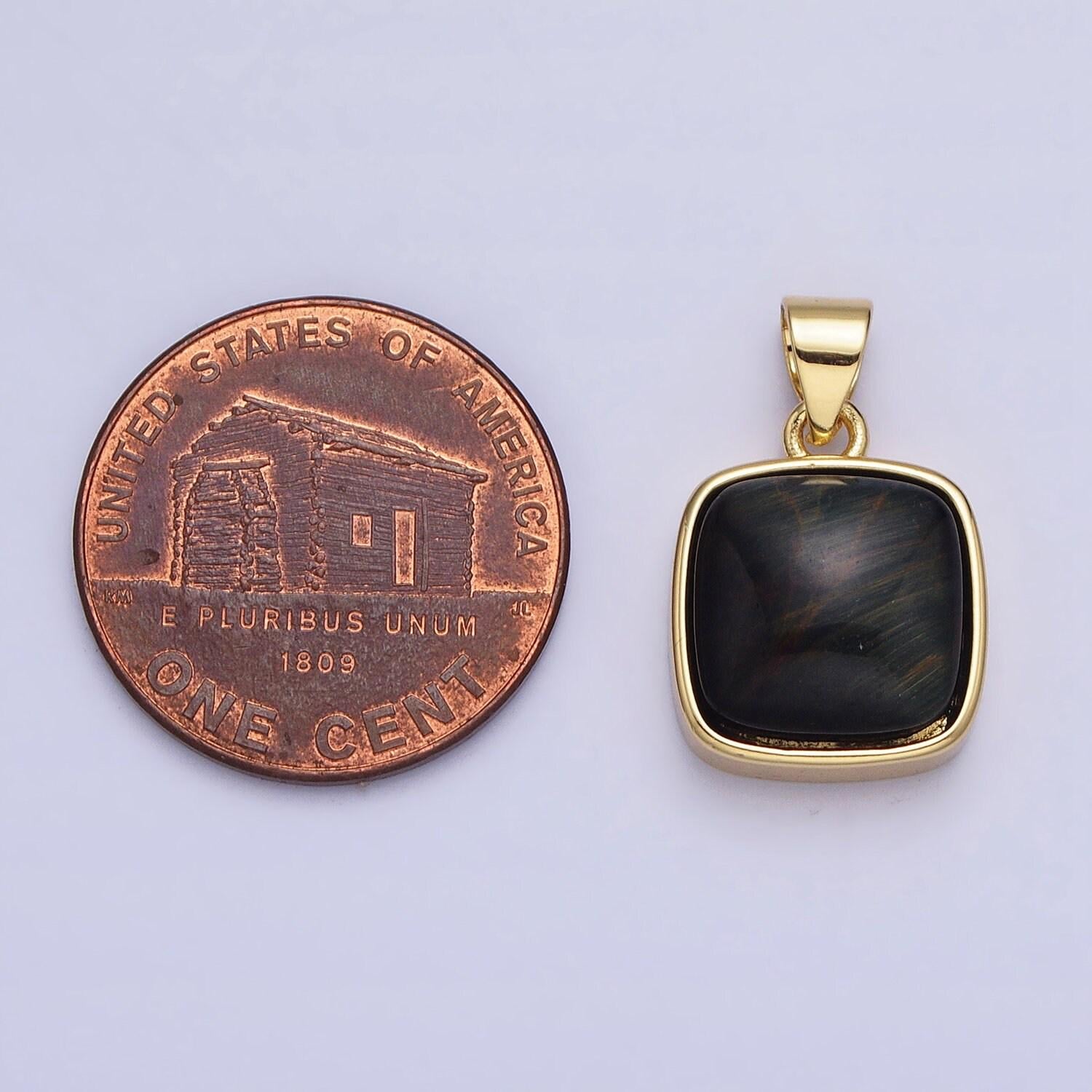 24k gold filled rose quartz, aventurine, labradorite, blue agate, amethyst square pendant geometric jewelry charm | aa183