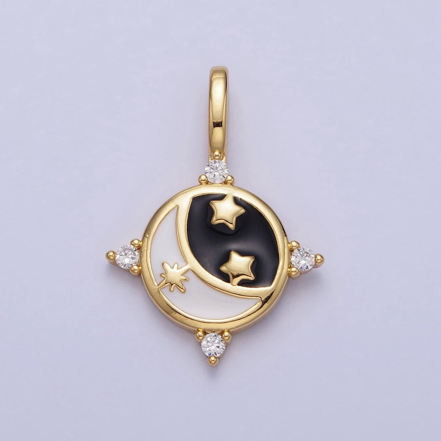 Mini round crescent moon pendant enamel moon star good night charm celestial handmade jewelry supplies aa168