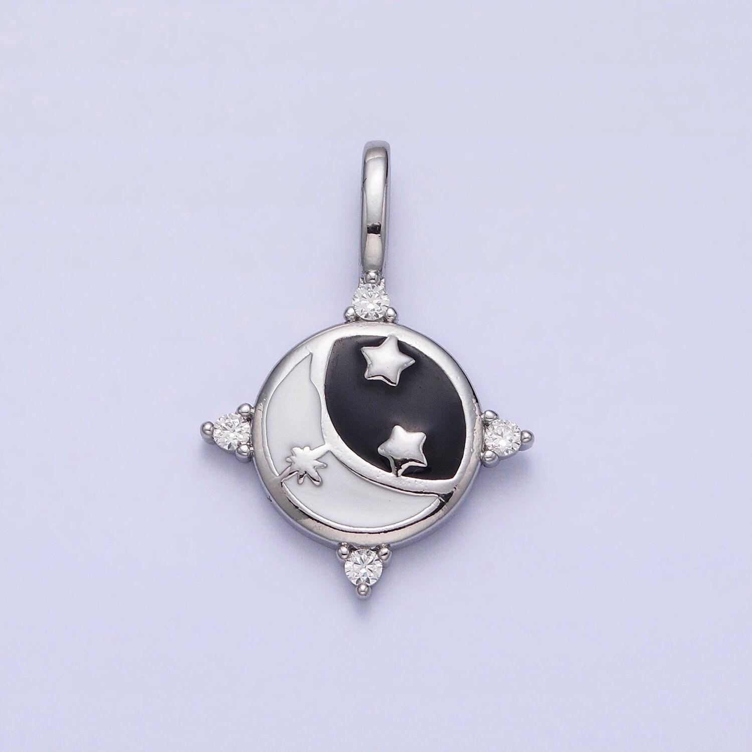 Mini round crescent moon pendant enamel moon star good night charm celestial handmade jewelry supplies aa168