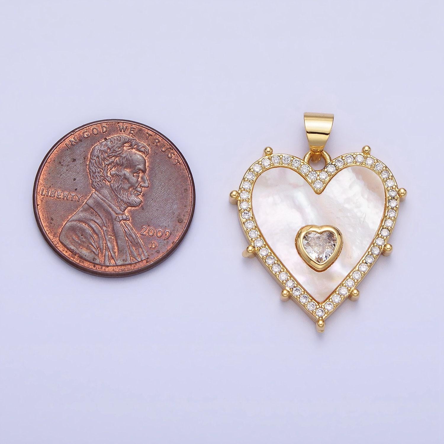 Gold, silver heart shell pearl micro paved cz pendant for mother day gift handmade jewelry supply | aa165 aa166