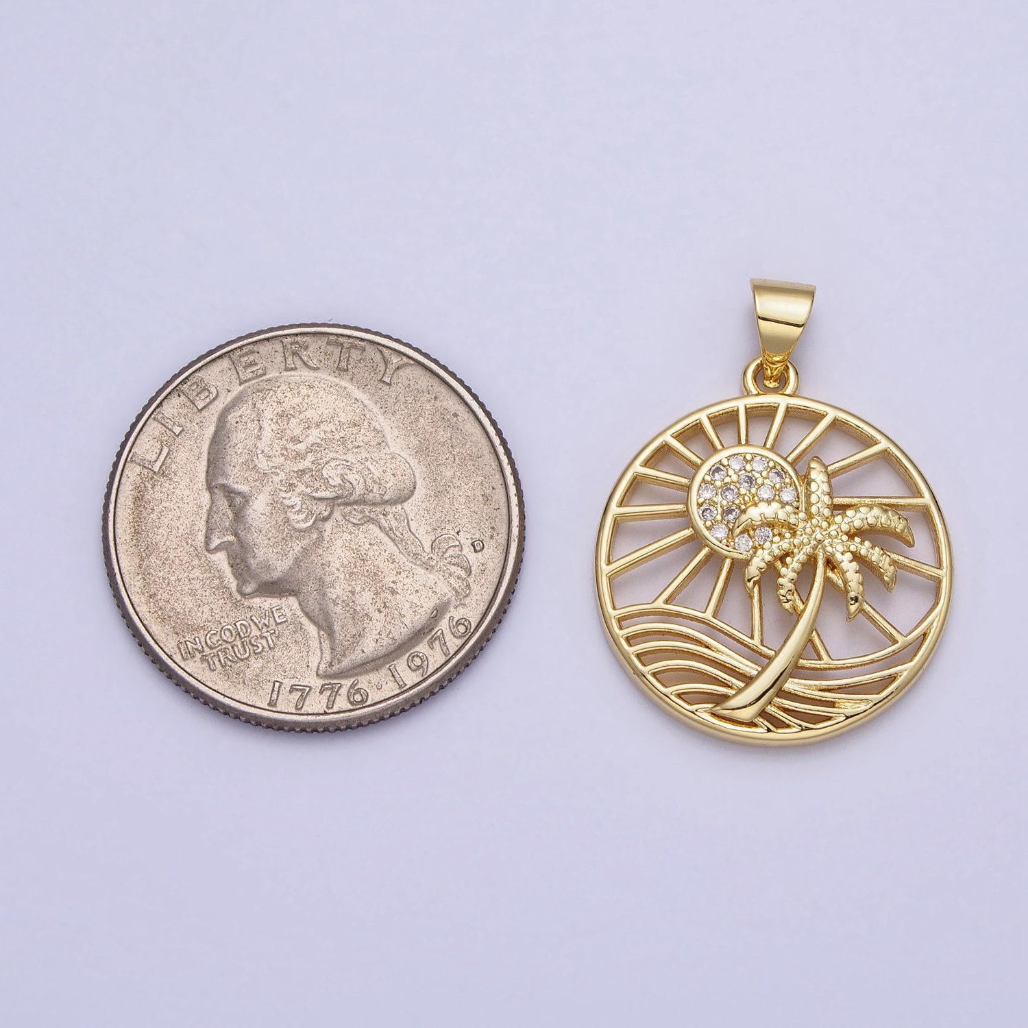Palm tree sunrise charm gold california dream beach charm, hawaii charm, vacation tropical summer pendant for gift shop supply aa162